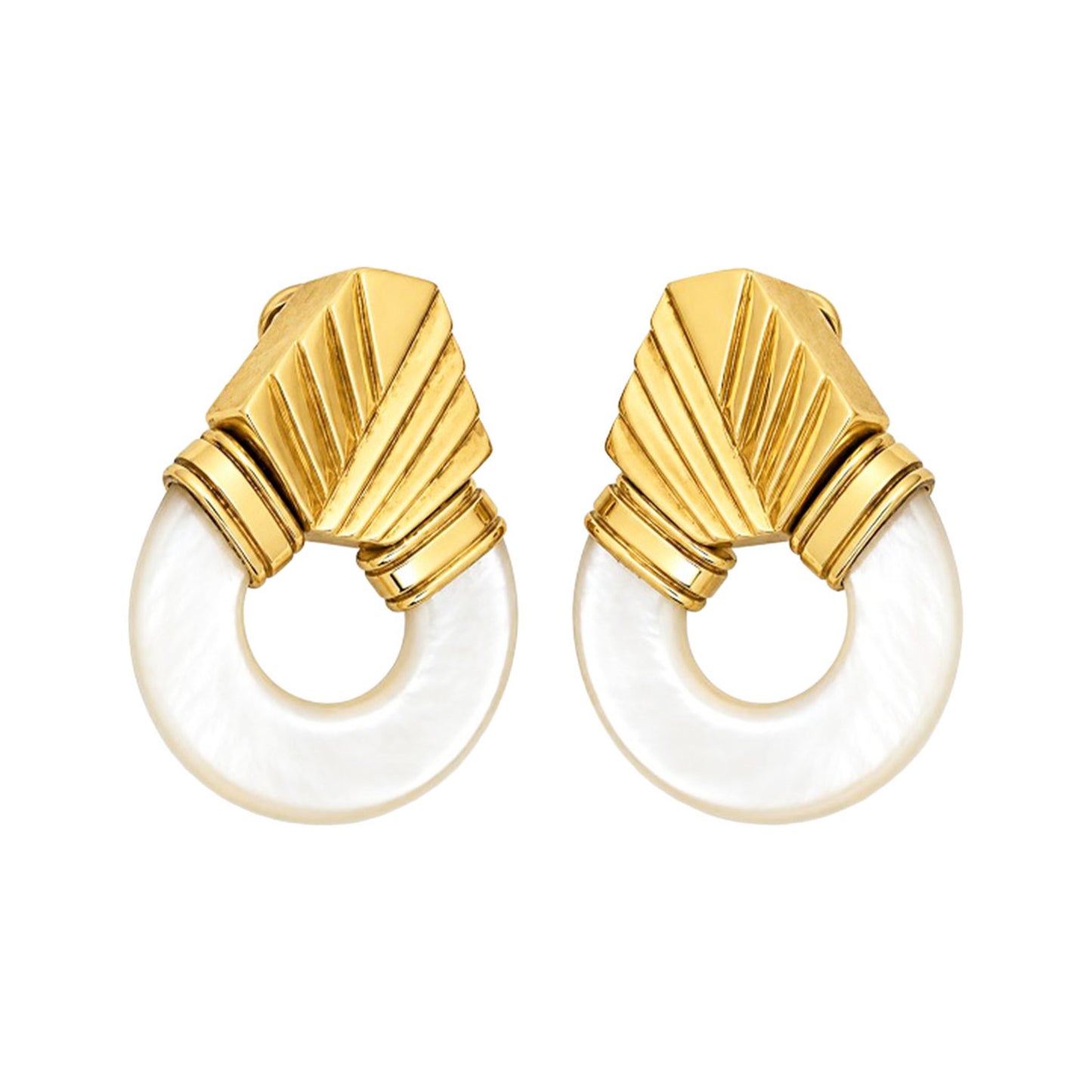 1980s 18KT Yellow Gold Mother of Pearl Earrings front