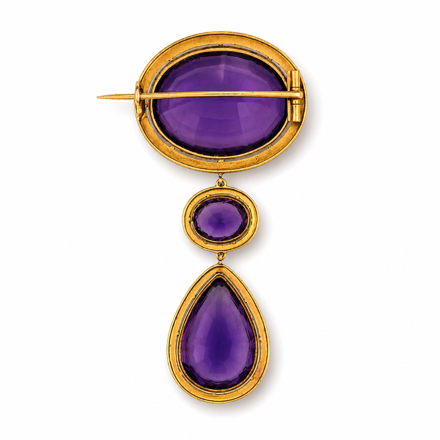 French Victorian 18KT Yellow Gold Amethyst & Enamel Brooch back