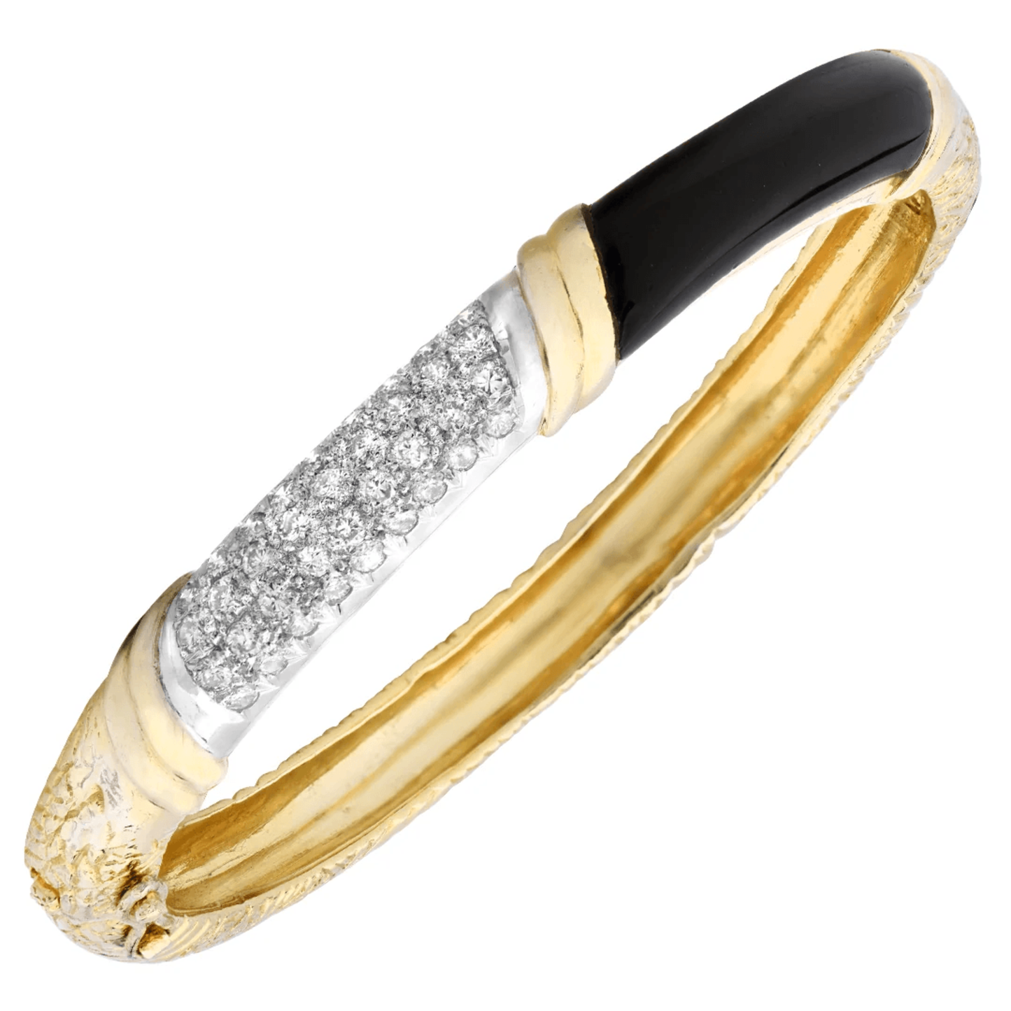 Post-1980s 18KT Yellow Gold Diamond & Onyx Bracelet front