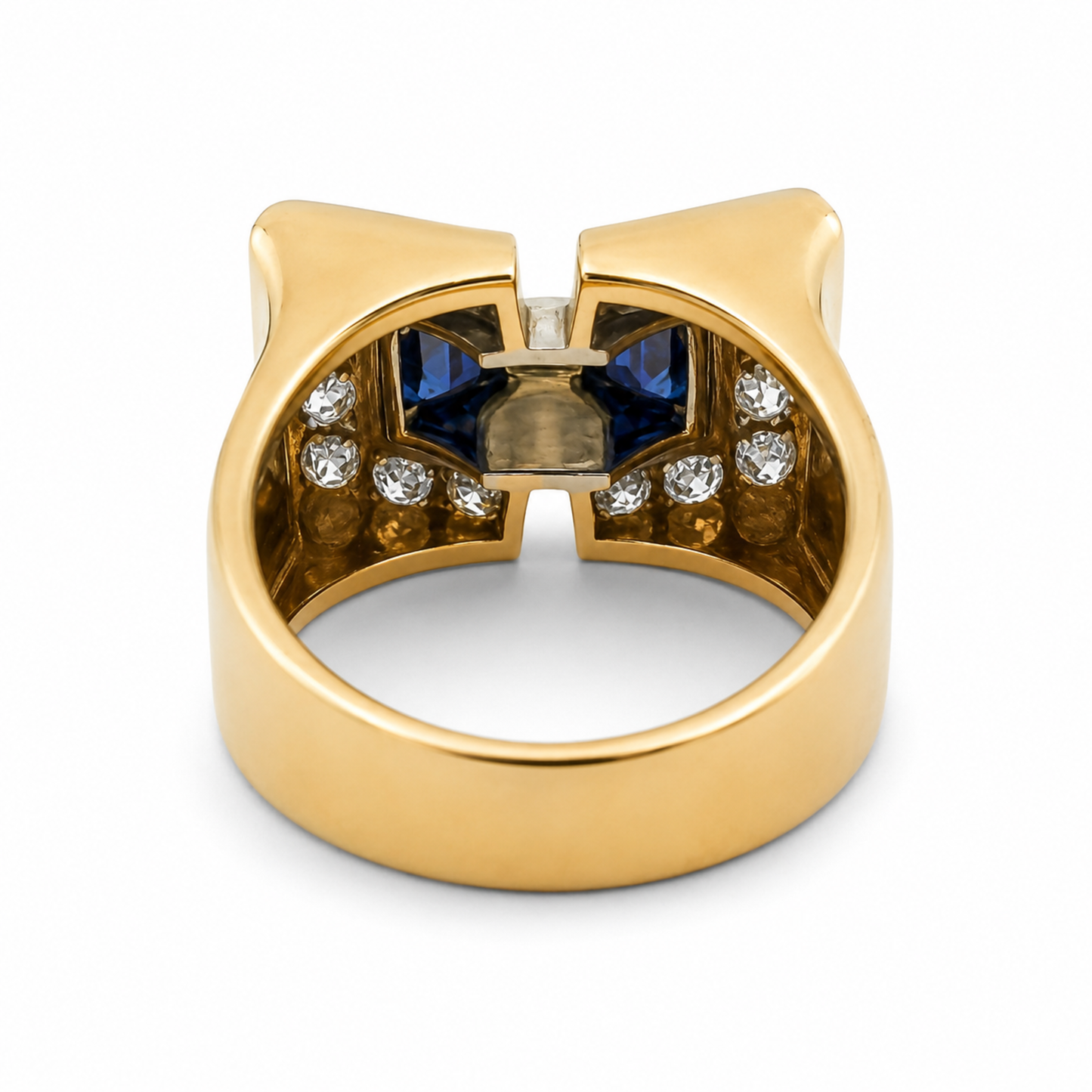 1940s Platinum & 18KT Yellow Gold Diamond & Sapphire Ring back