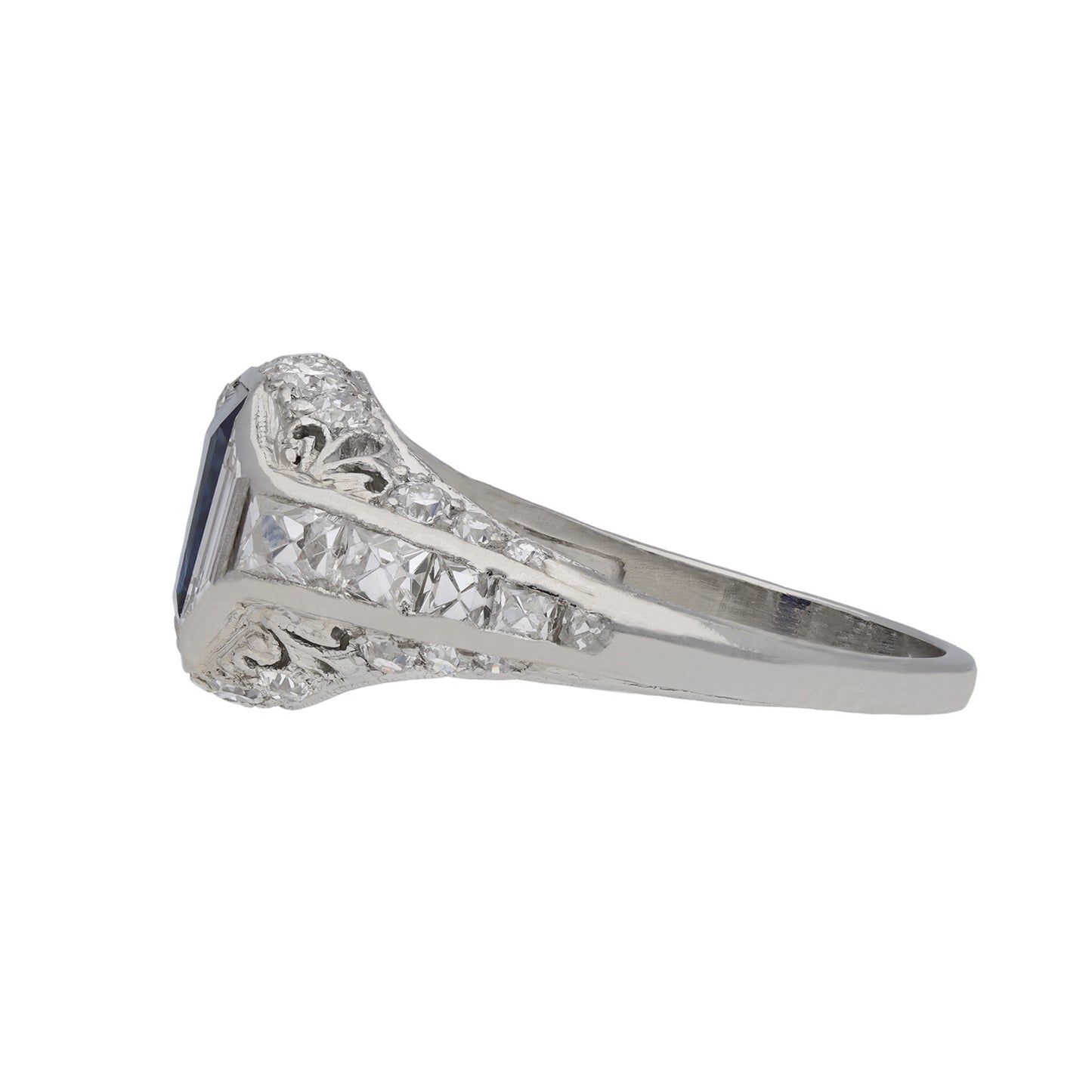 Art Deco Platinum Sapphire & Diamond Ring side