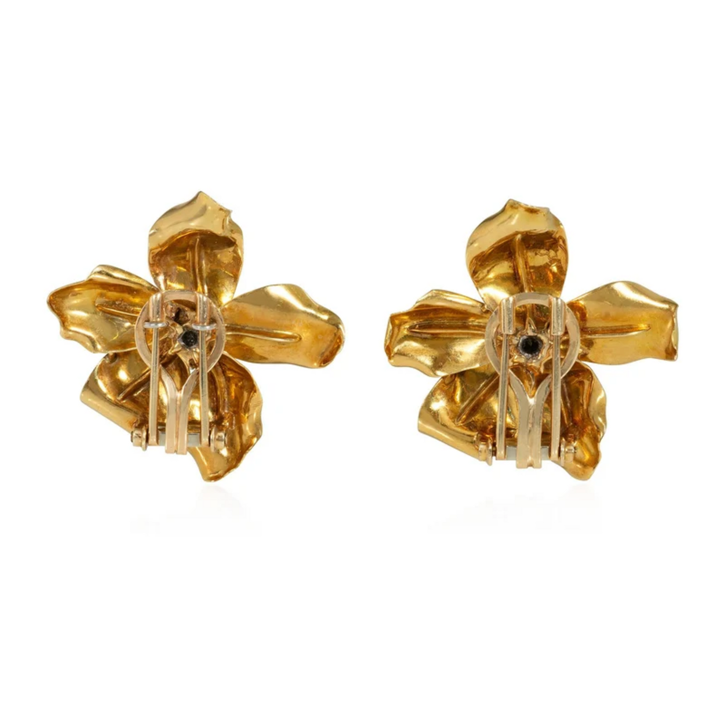 Cartier Paris Retro Platinum & 18KT Yellow Gold Diamond Flower Earrings back