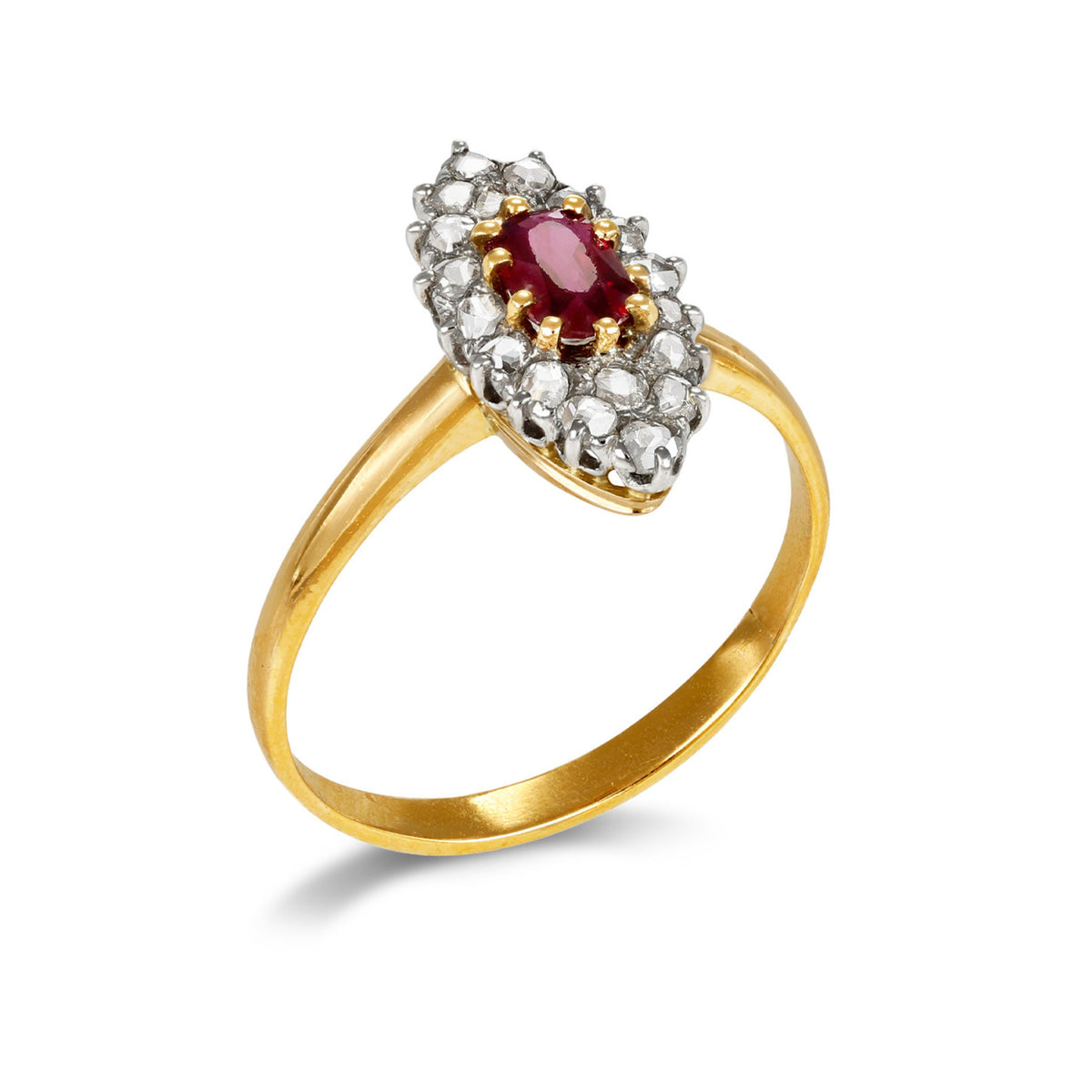 Edwardian Platinum & 18KT Yellow Gold Ruby & Diamond Ring profile