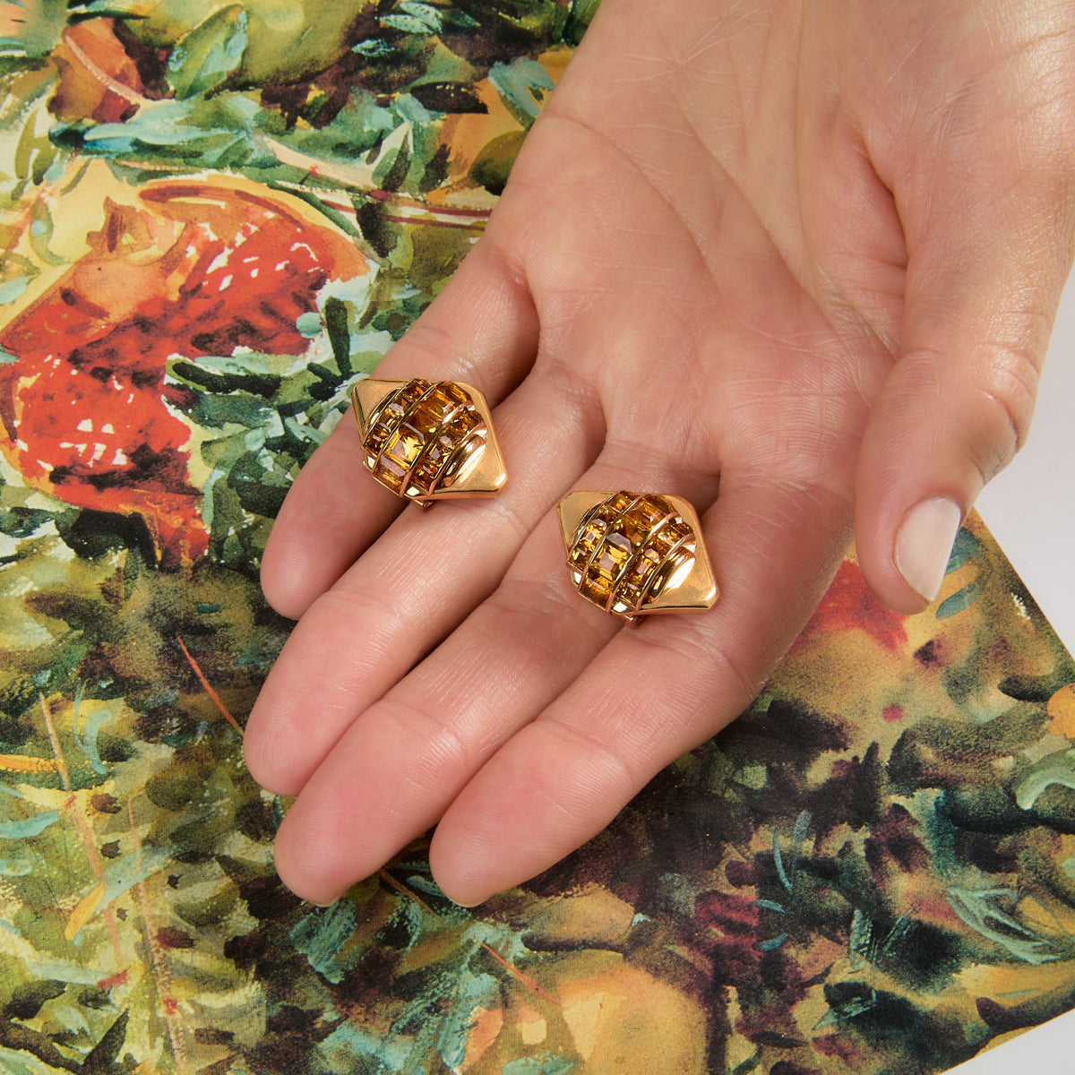 Cartier 1930s 18KT Yellow Gold Citrine Earrings front