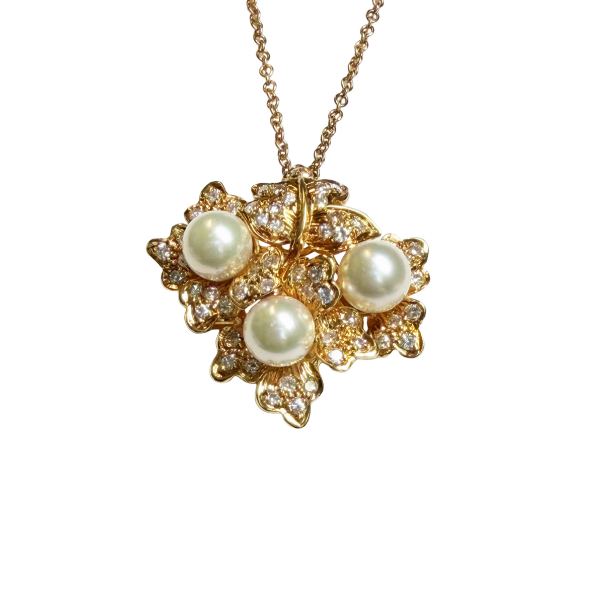 Post-1980s 18KT Yellow Gold Cultured Pearl & Diamond Pendant front