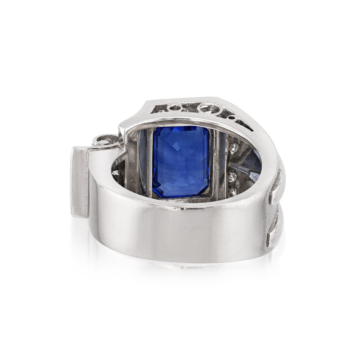 1930s Platinum Sapphire & Diamond Ring back