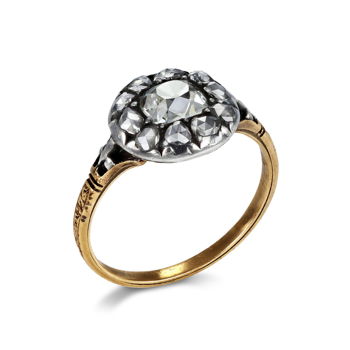 Georgian Silver & 18KT Yellow Gold Diamond Ring profile