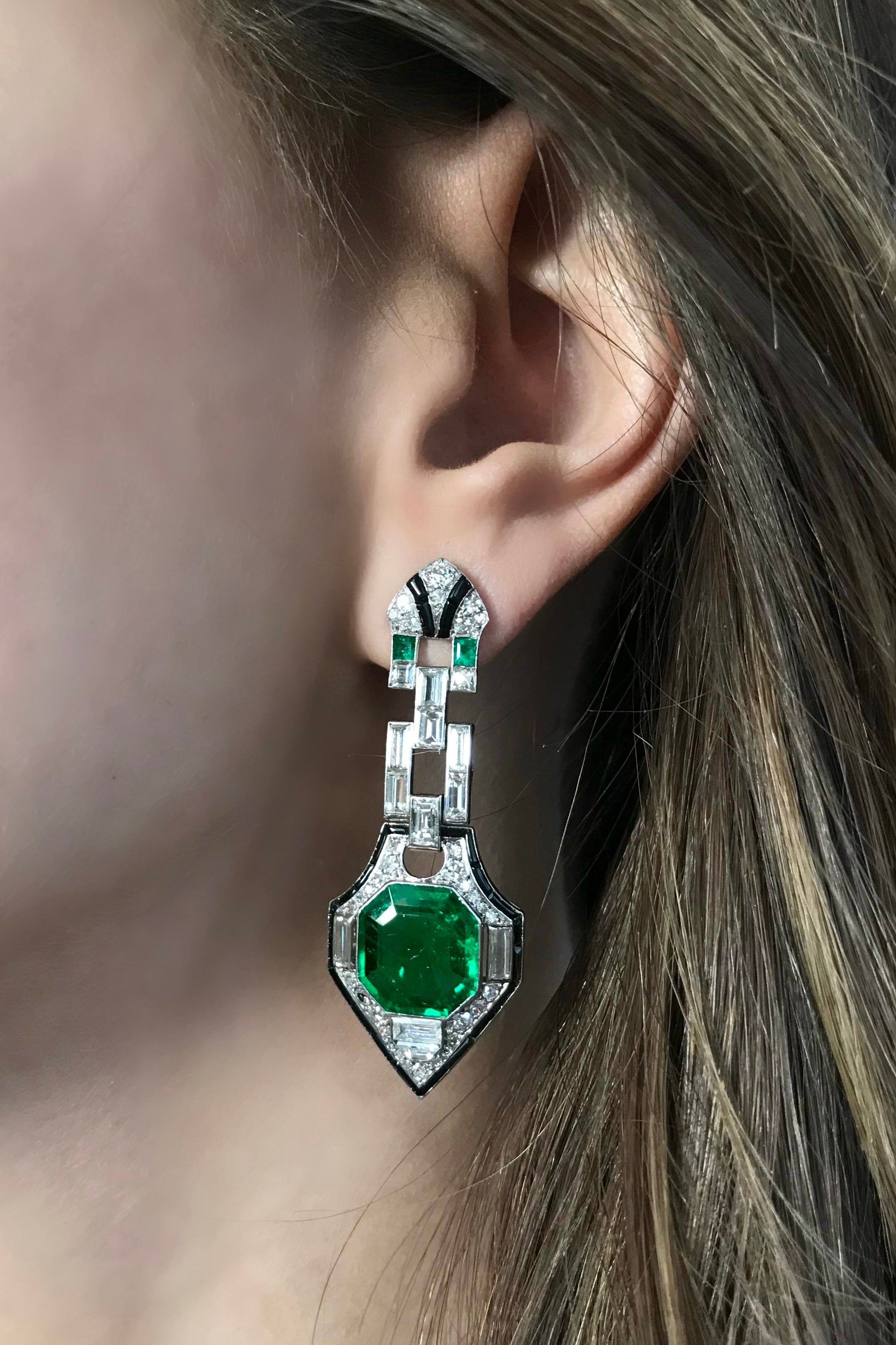 vintage art deco emerald and diamond earrings from DeYoung Collection