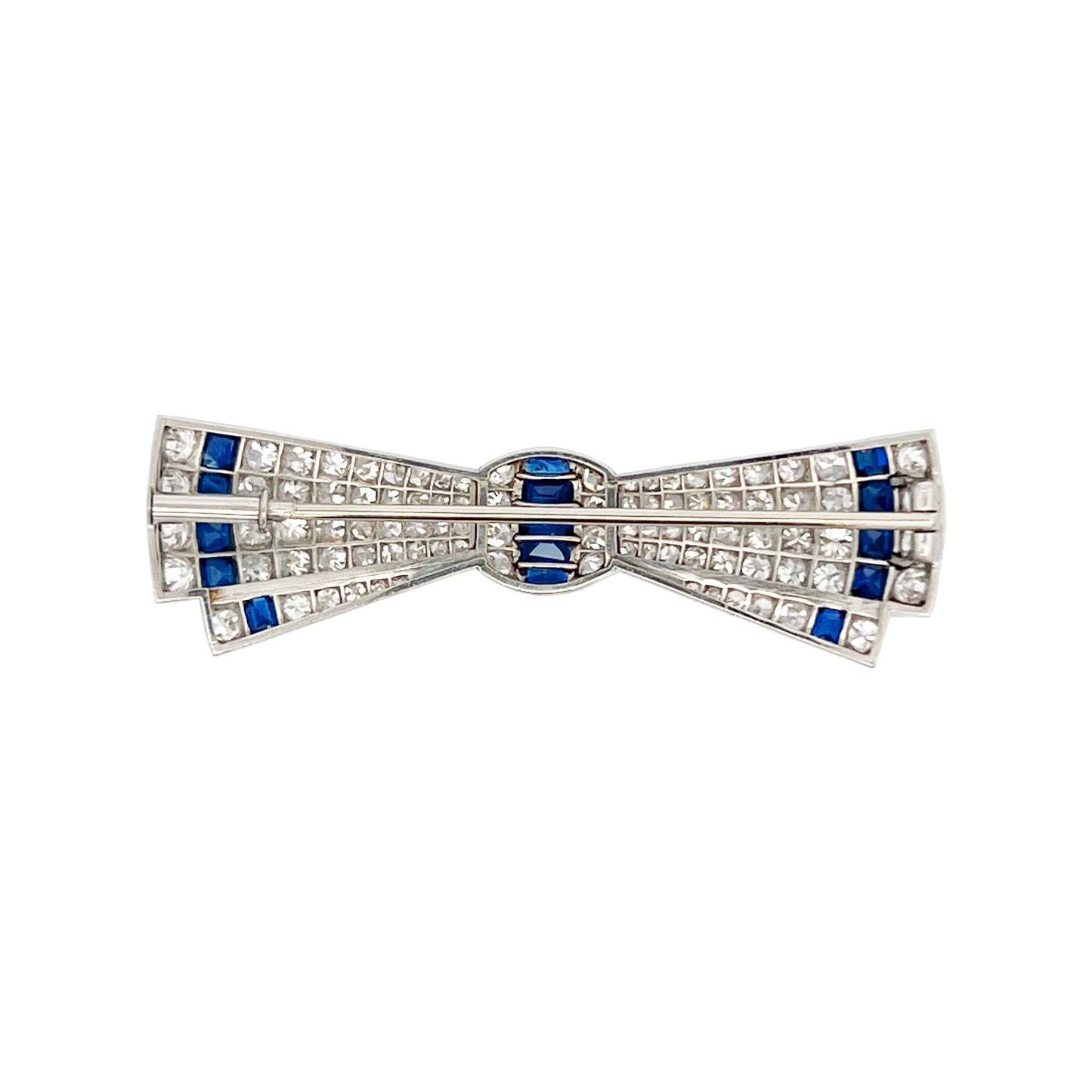 Art Deco Platinum Sapphire Diamond Bow Brooch back view