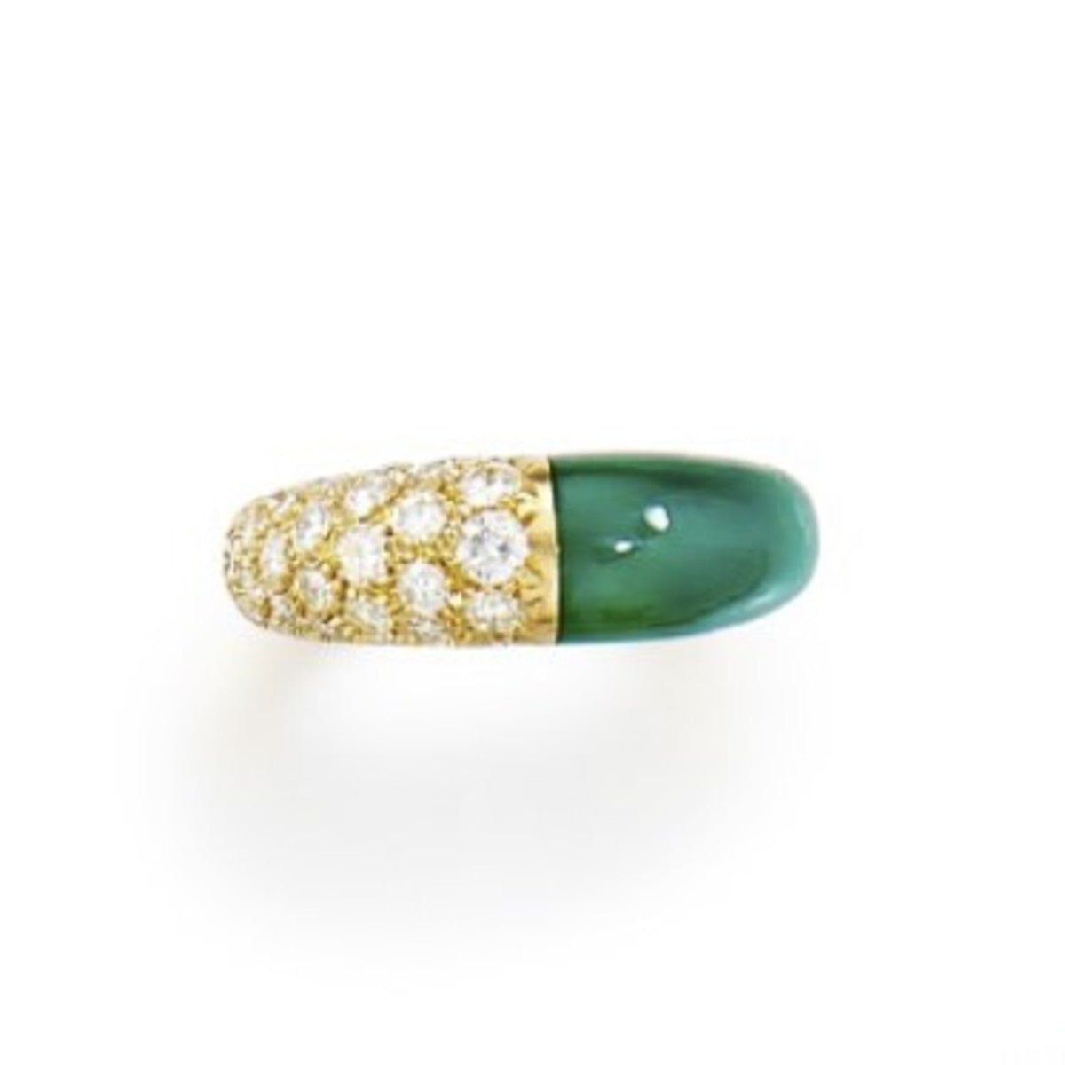 Cartier 1980s 18KT Yellow Gold Chalcedony & Diamond Ring front view