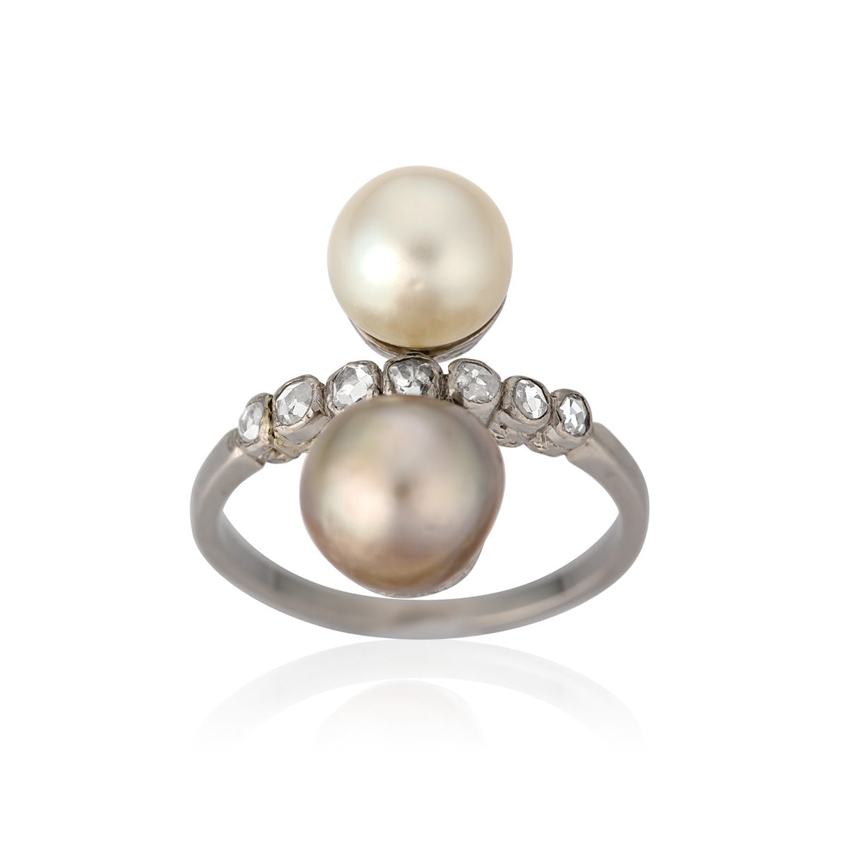 Art Deco Platinum Natural Pearl & Diamond Ring front view