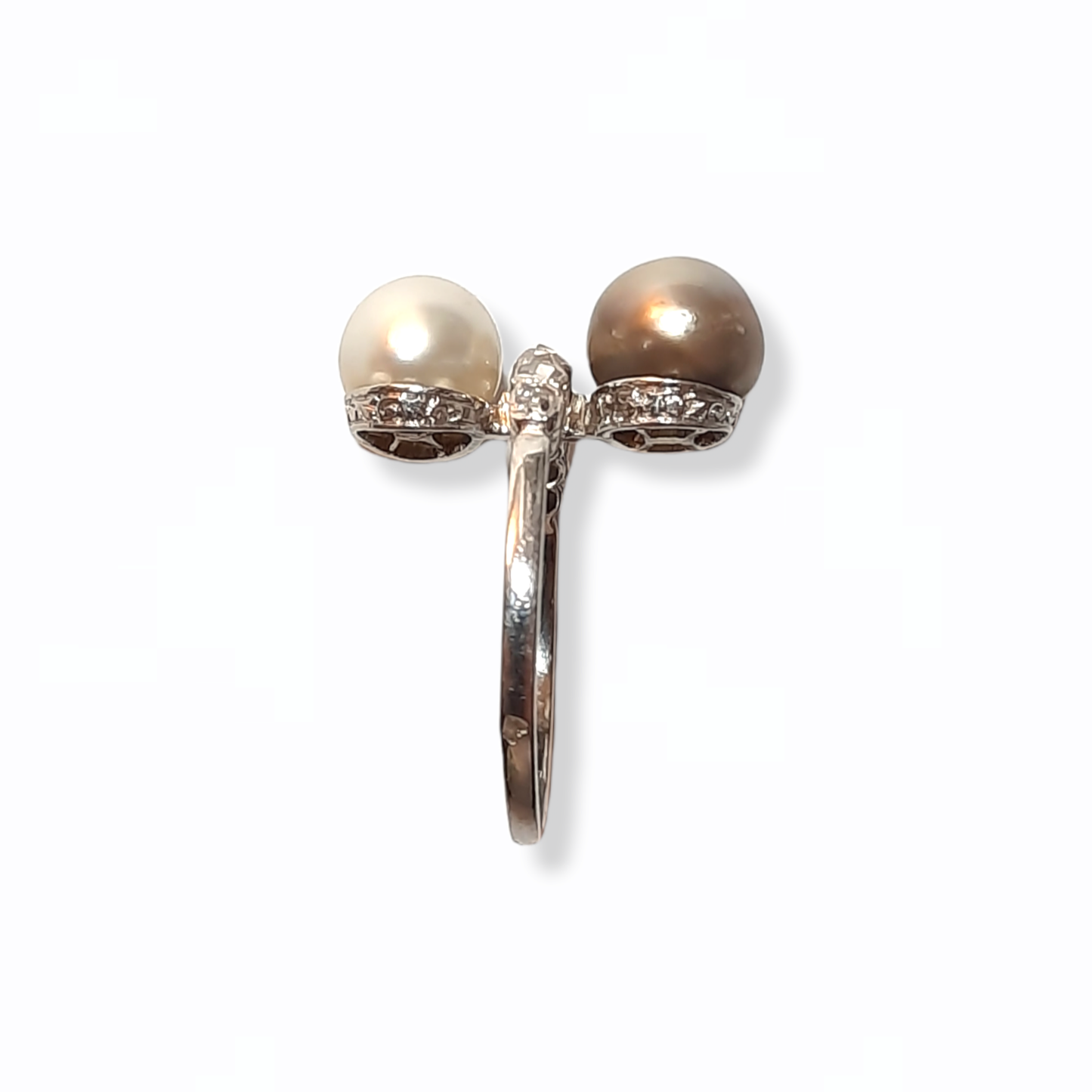 Art Deco Platinum Natural Pearl & Diamond Ring side view