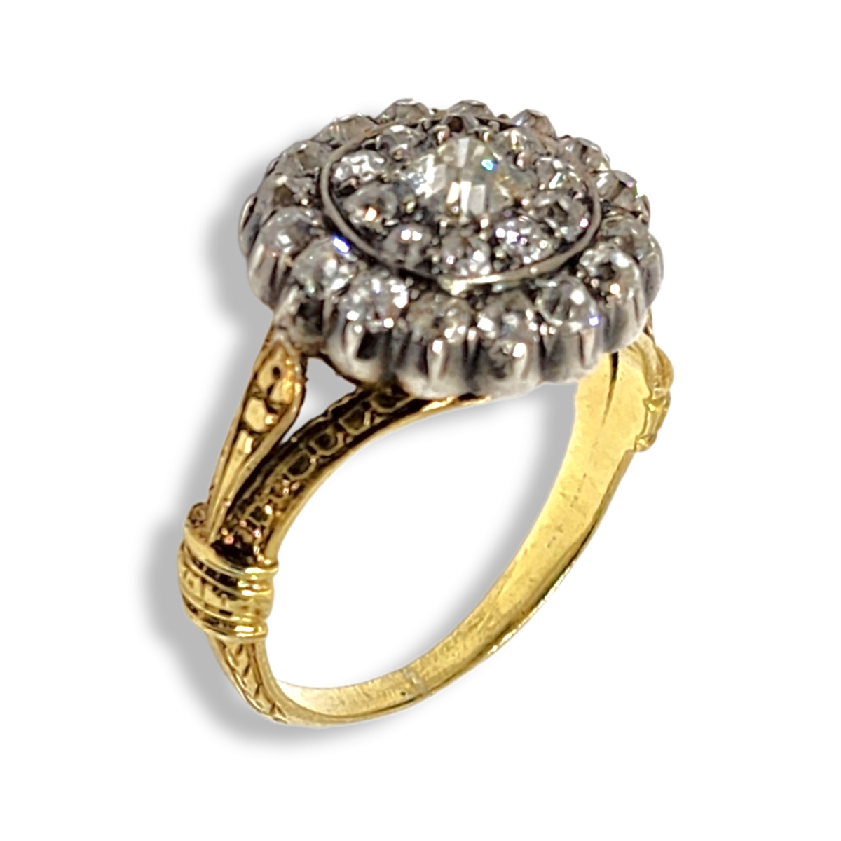 Antique Silver & Yellow Gold Diamond Ring side view