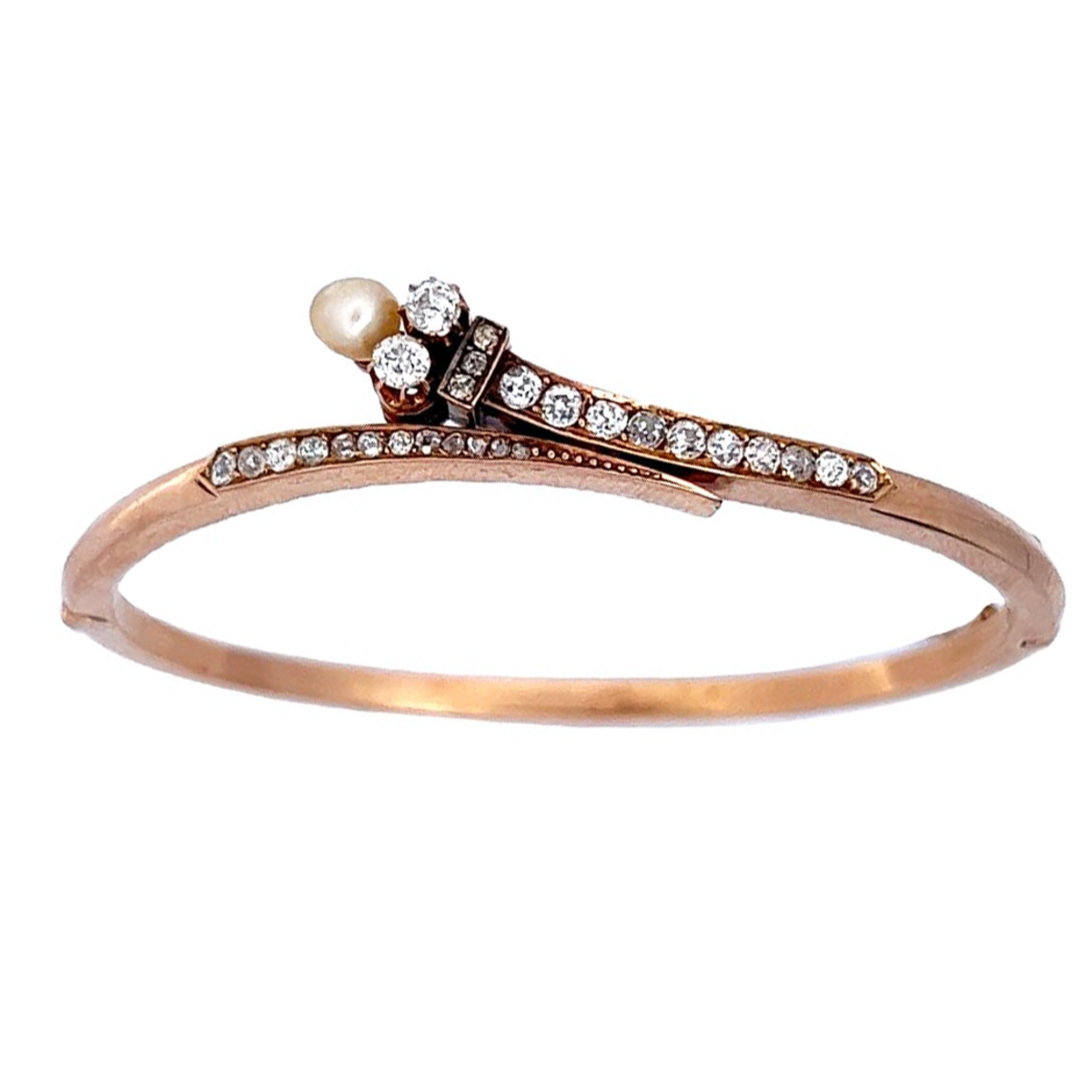 Victorian Gold Diamond & Natural Pearl Bracelet front view