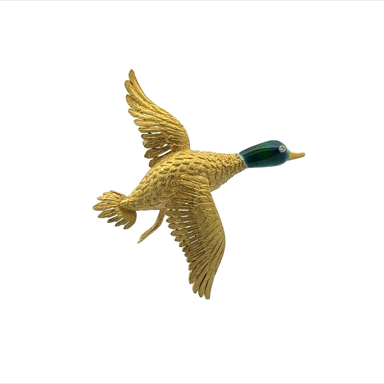 Mellerio 1950s 18KT Yellow Gold Duck Brooch front view