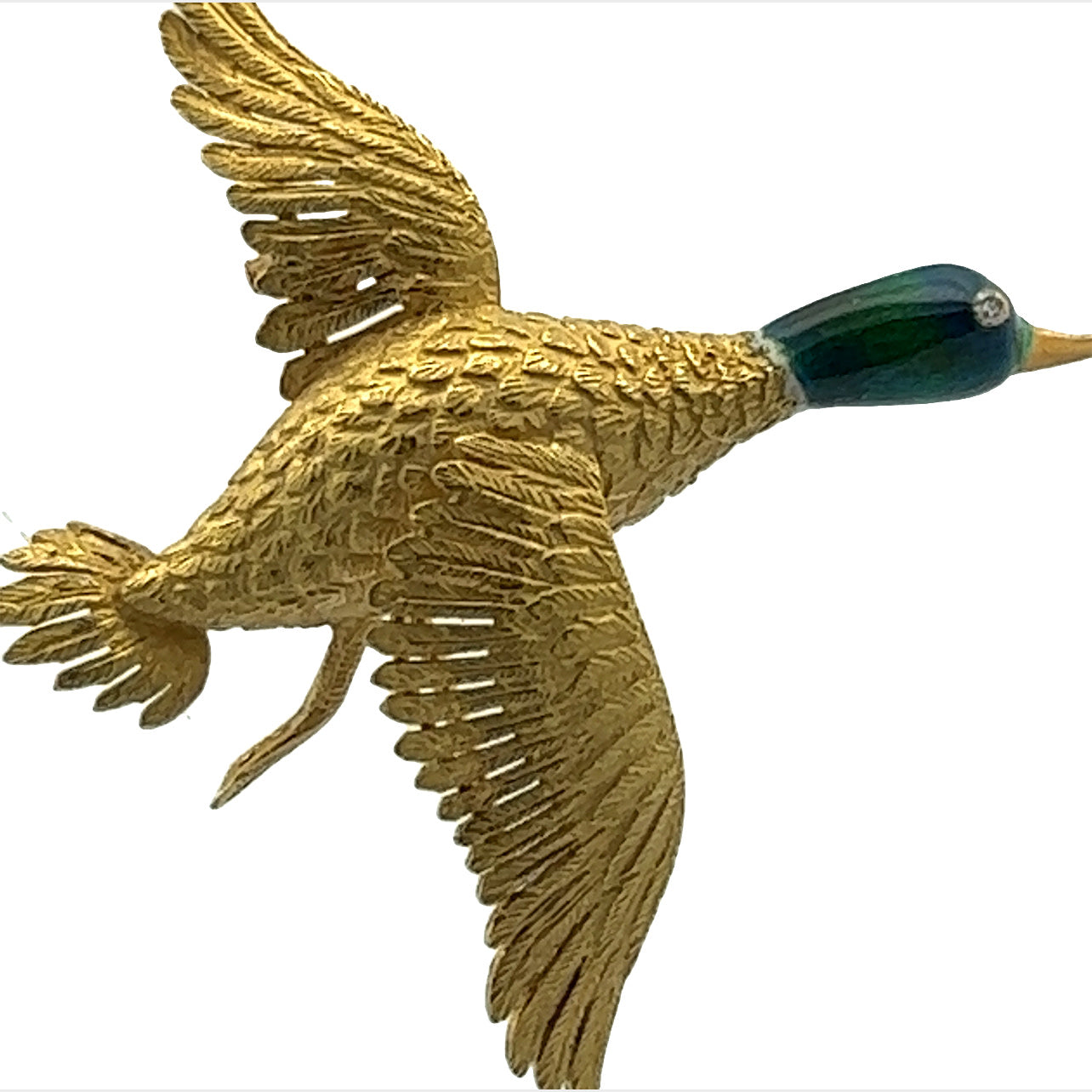 Mellerio 1950s 18KT Yellow Gold Duck Brooch close-up front view