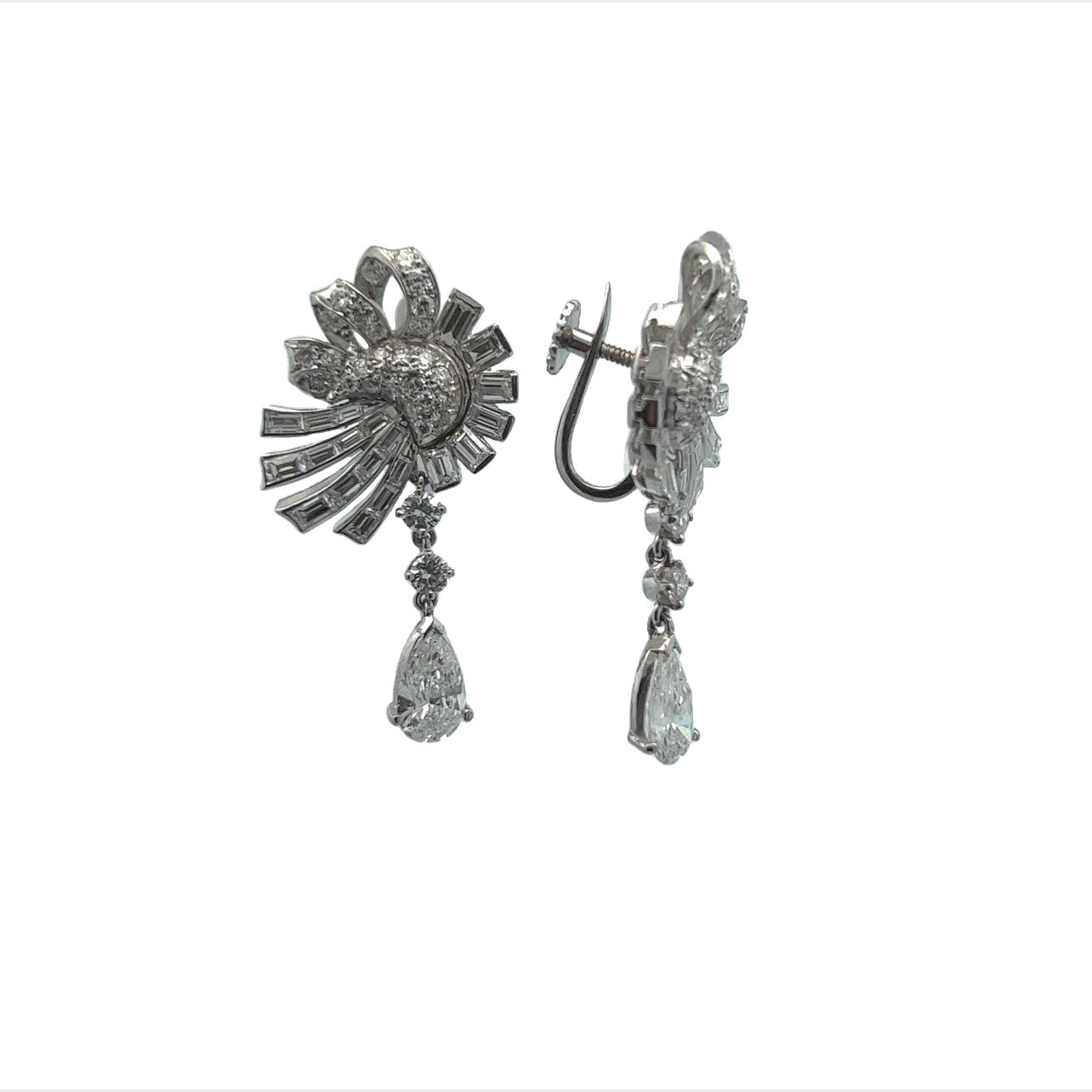 1950s Platinum Diamond Earrings side view