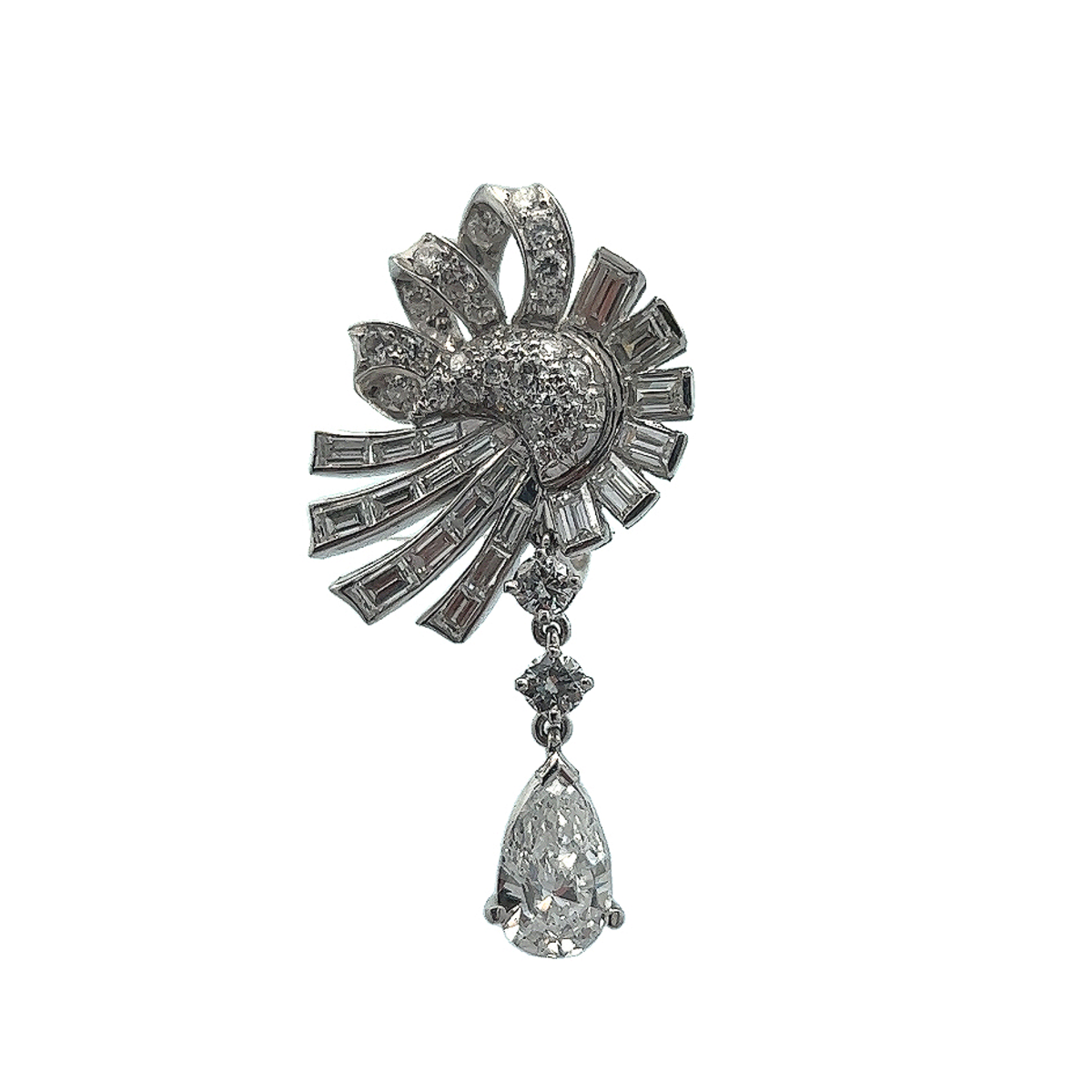 1950s Platinum Diamond Earrings close-up details front