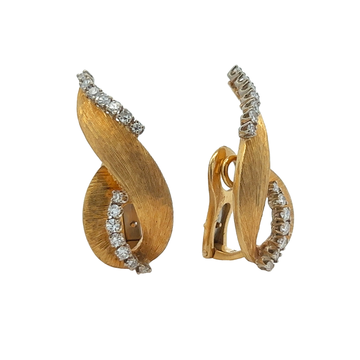 1970s 18KT Yellow Gold Diamond Earrings front view