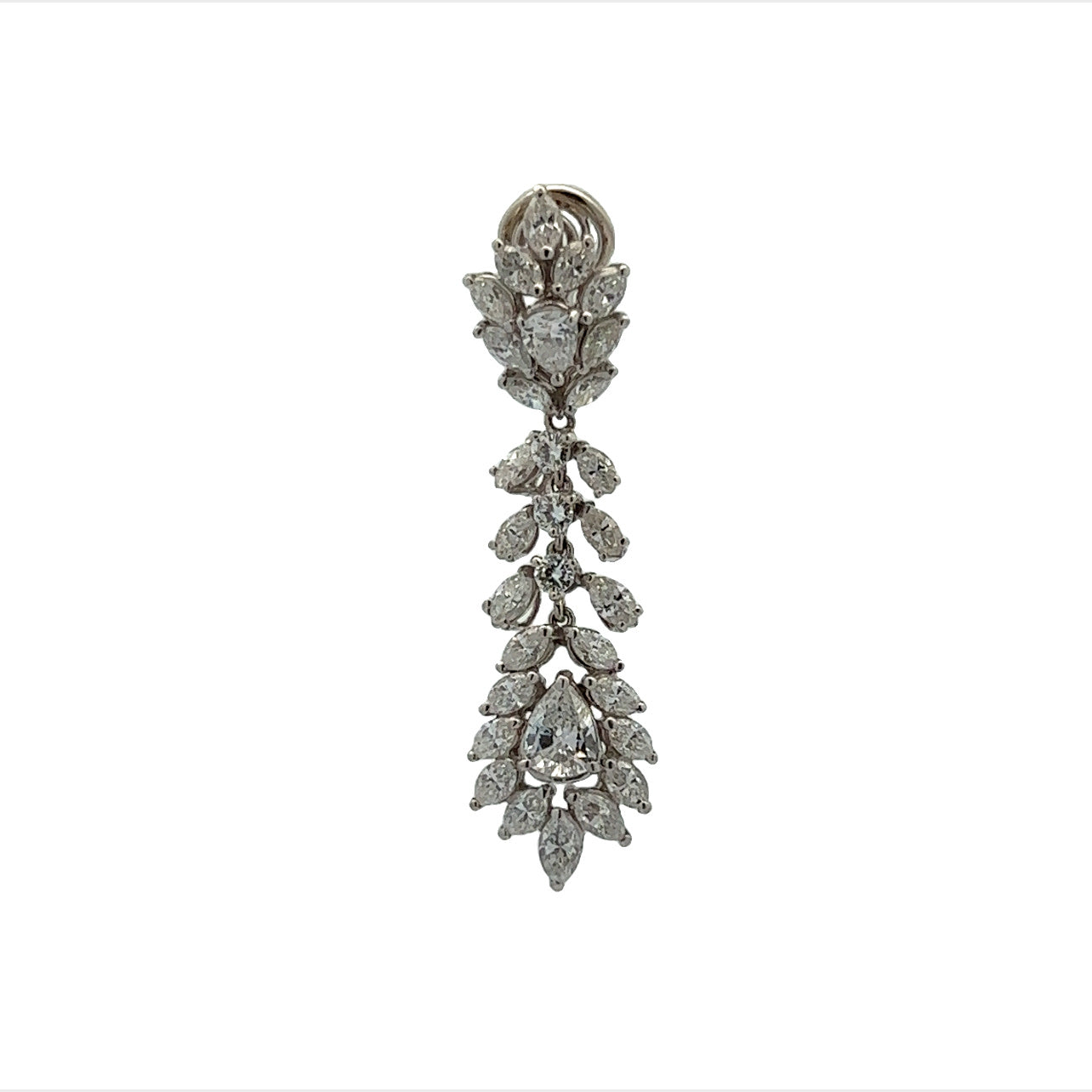 1960s Platinum Diamond Earrings front view