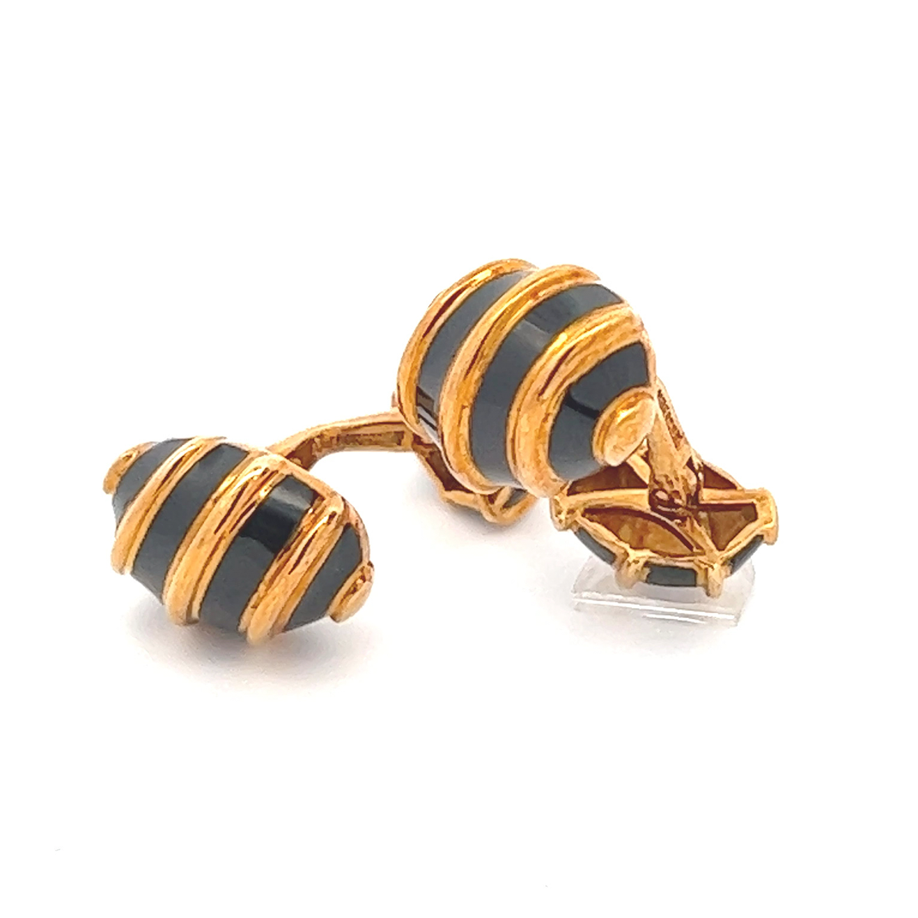 Jean Schlumberger 1960s 18KT Yellow Gold Enamel Cufflinks front view