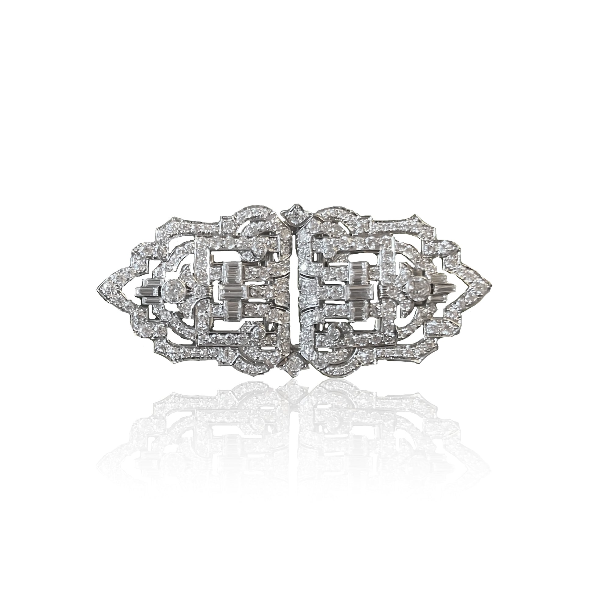 Art Deco Platinum Diamond Double Clips / Brooch front view