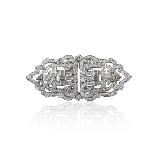 Art Deco Platinum Diamond Double Clips / Brooch front view
