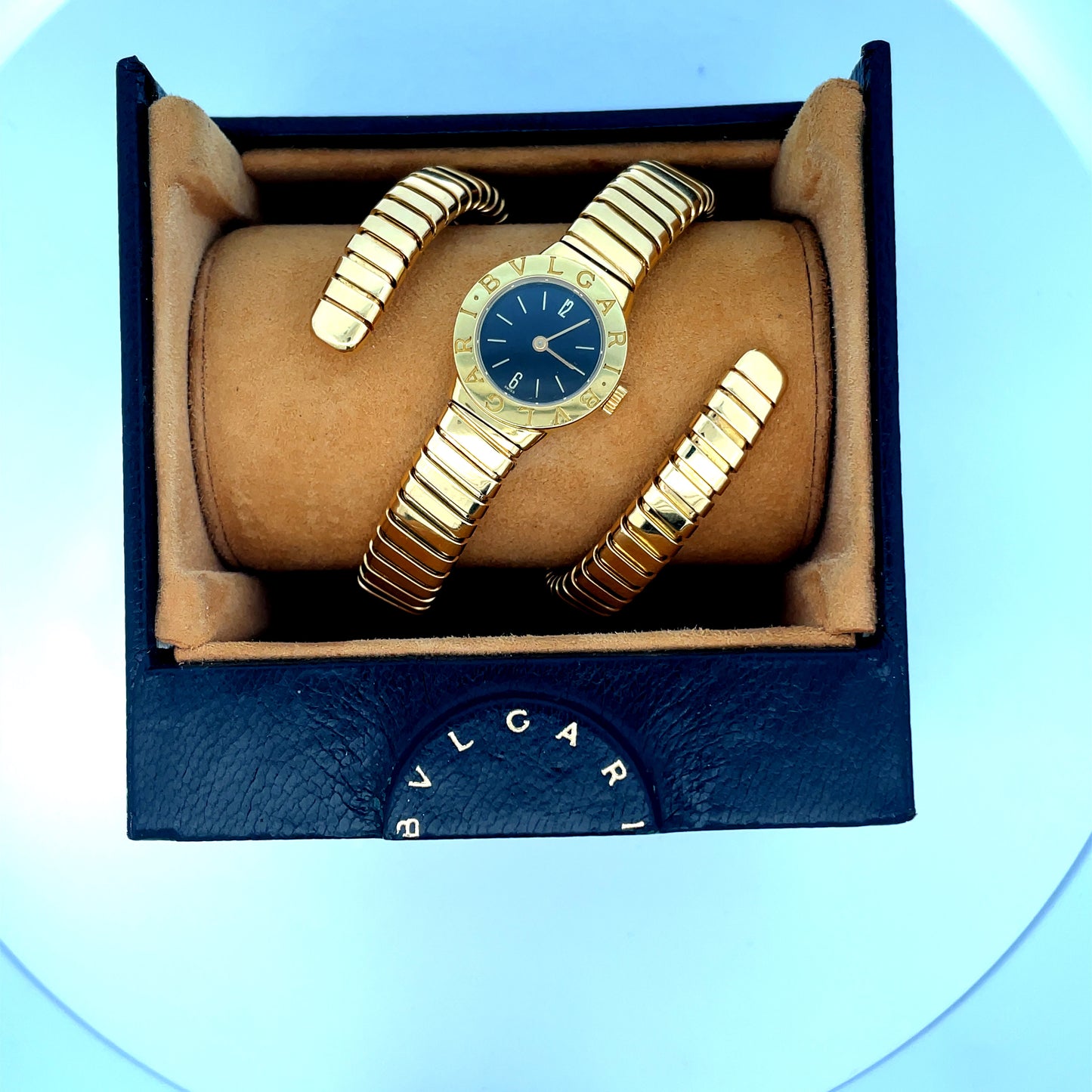 Bulgari 1980s 18KT Yellow Gold Tubogas Serpenti Bracelet Watch in original box