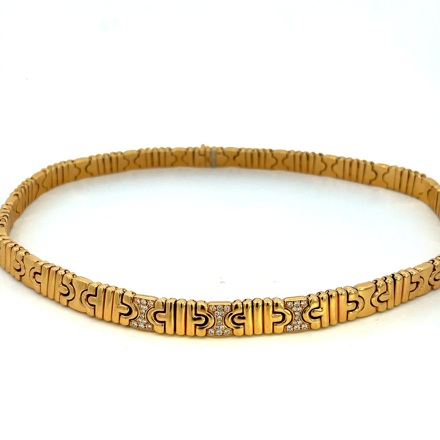 Bulgari 1980s 18KT Yellow Gold Diamond Parentesti Necklace front view