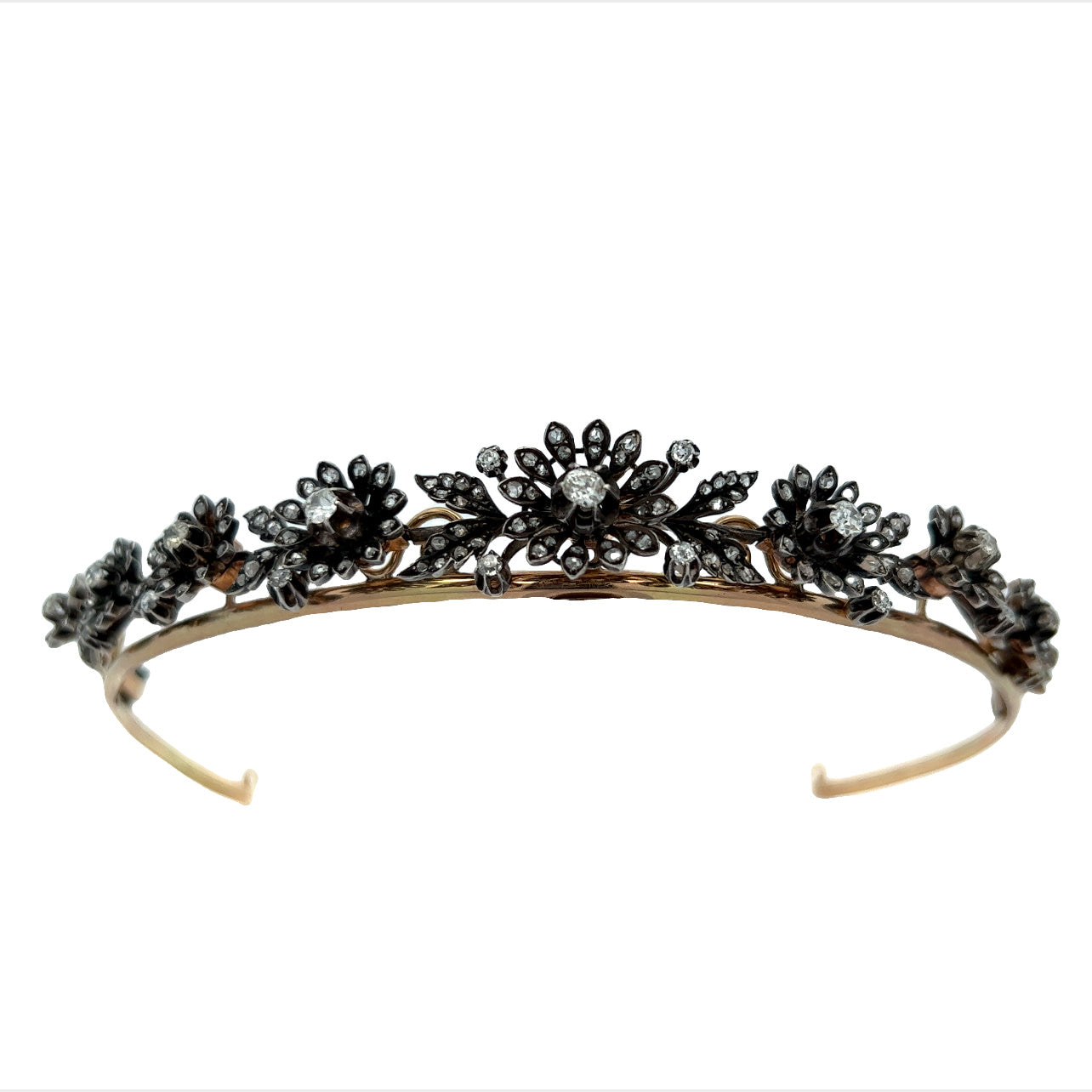 Victorian Silver & 18KT Yellow Gold Diamond Tiara / Necklace tiara front view