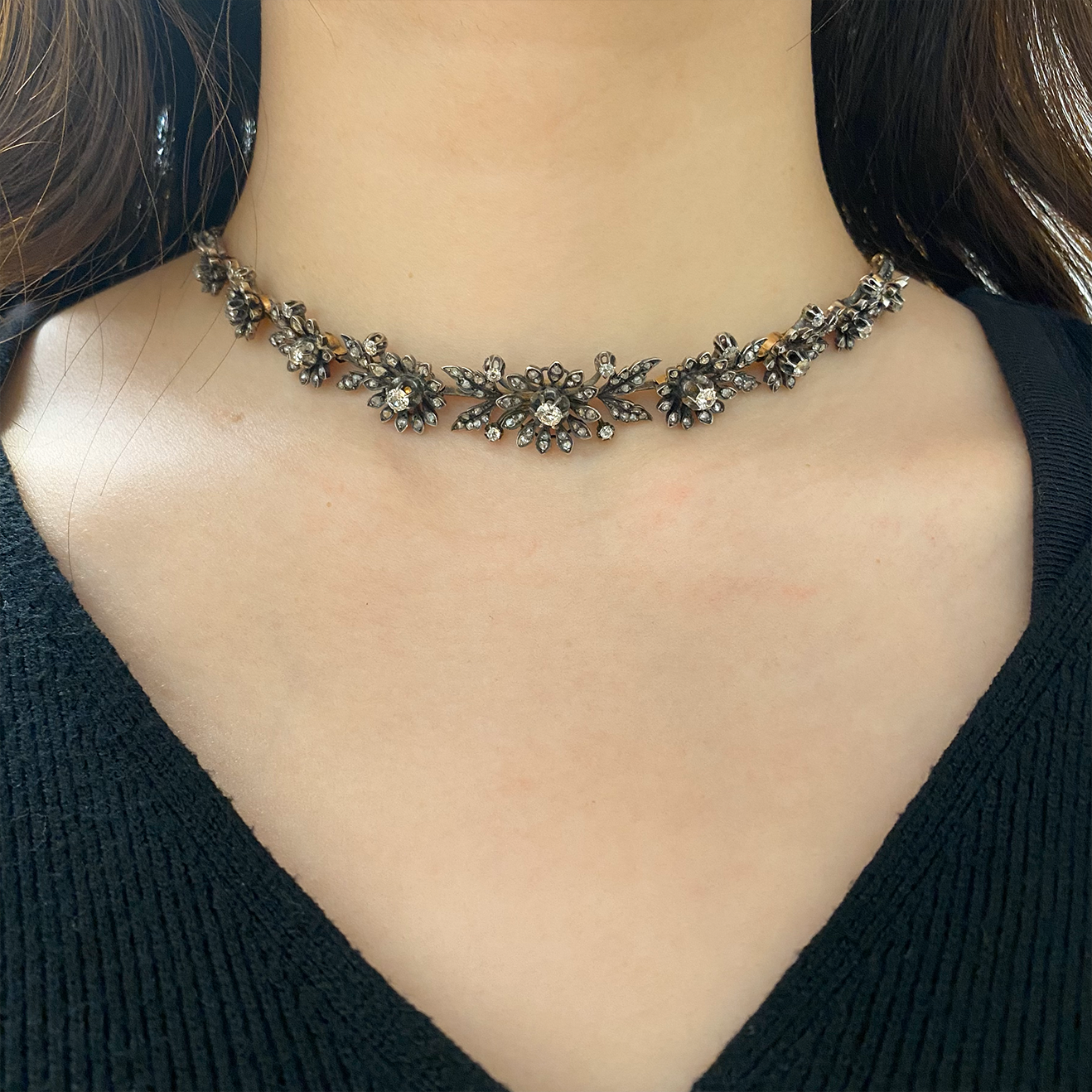 Victorian Silver & 18KT Yellow Gold Diamond Tiara / Necklace worn as necklace