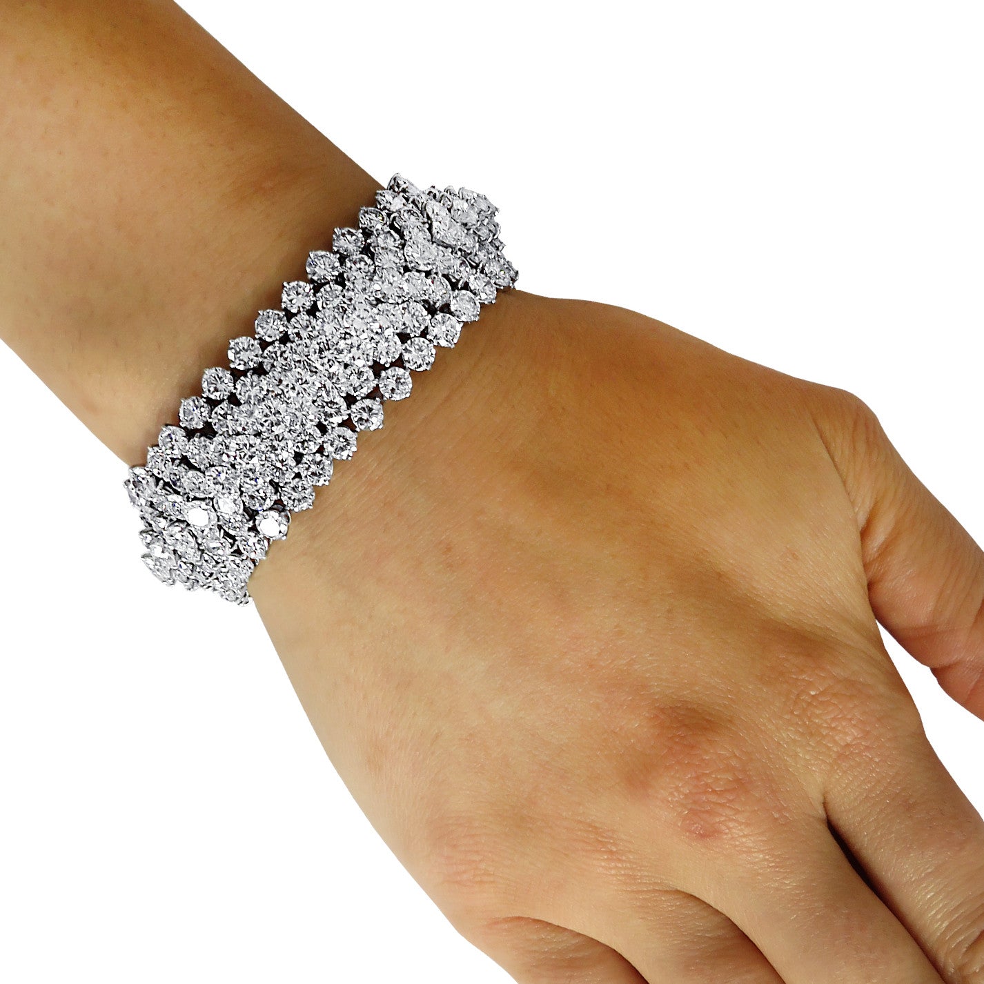 1970s Platinum Diamond Bracelet worn on wrist