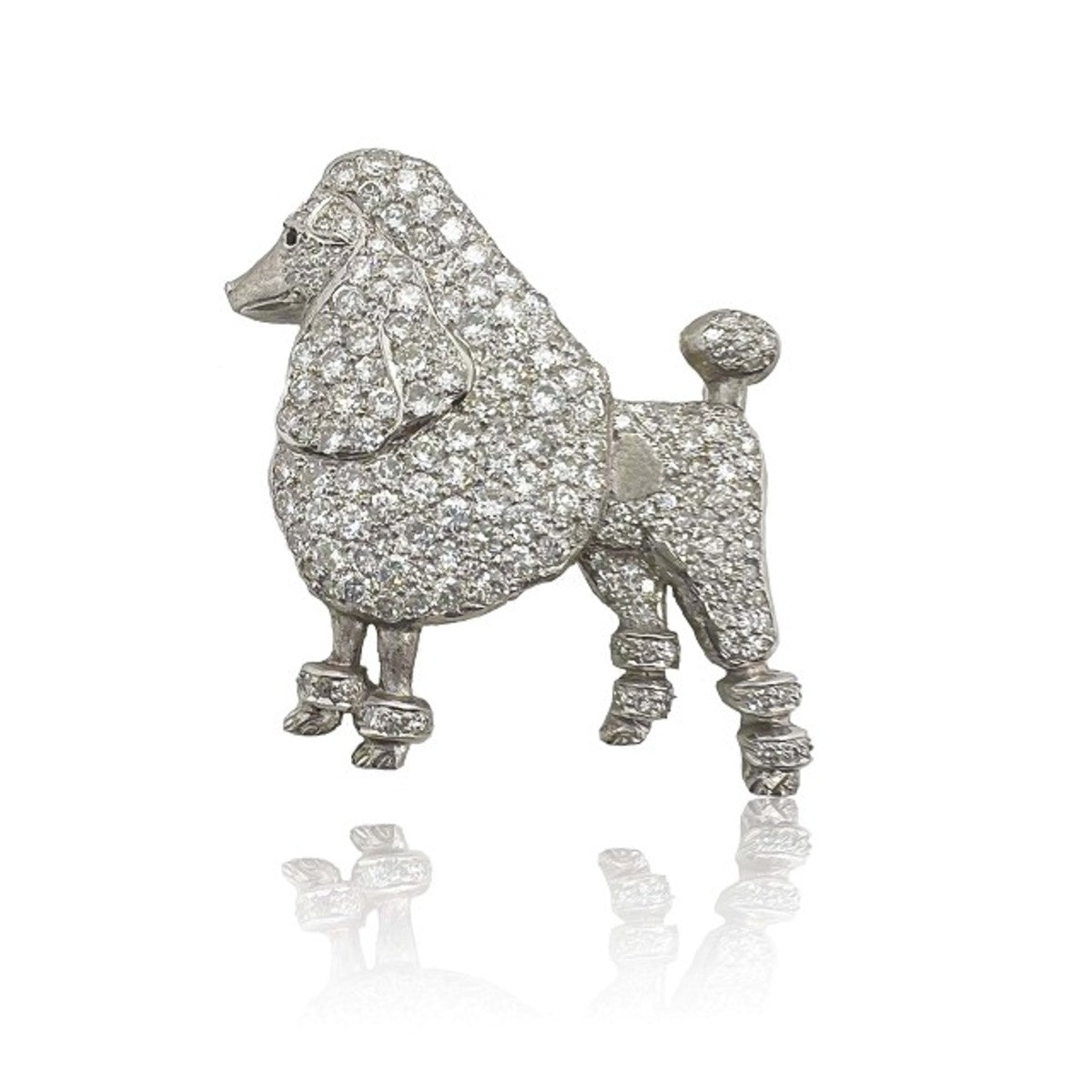 Art Deco Platinum Diamond Poodle Brooch front view