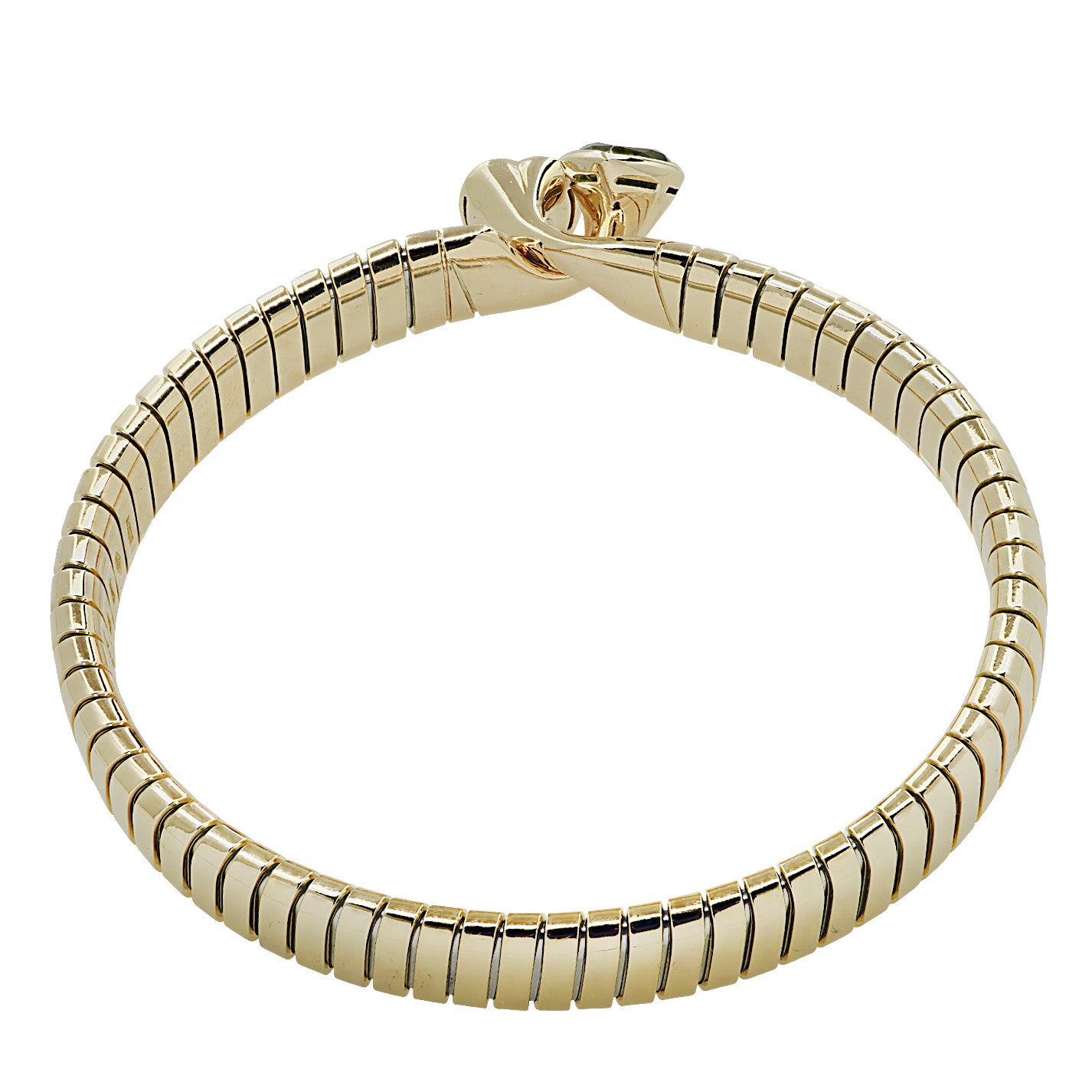 Bulgari 1980s 18KT Yellow Gold Tourmaline & Peridot Tubogas Bracelet back view