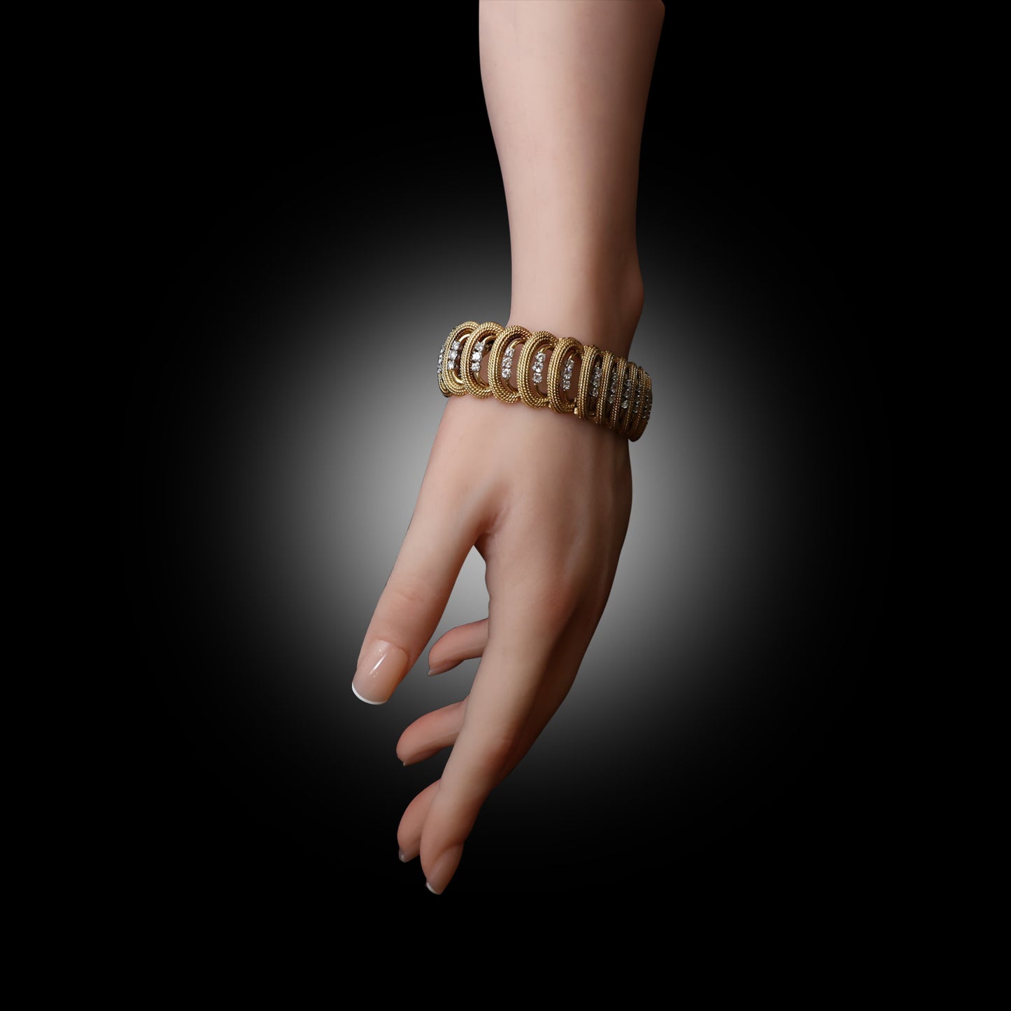 Cartier Retro 18KT Yellow Gold Diamond Bracelet worn on wrist