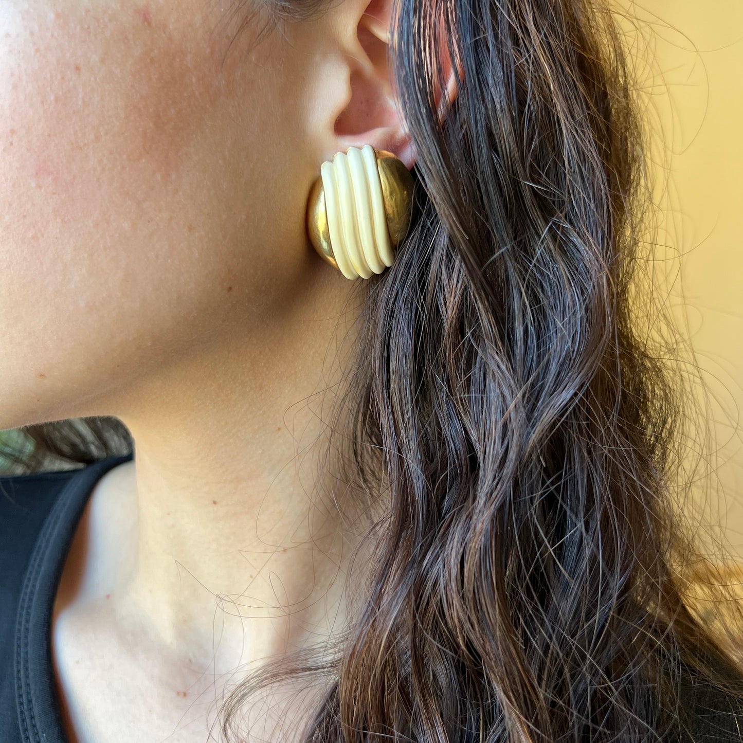 Cartier 1960s 18KT Yellow Gold Earrings worn on ear
