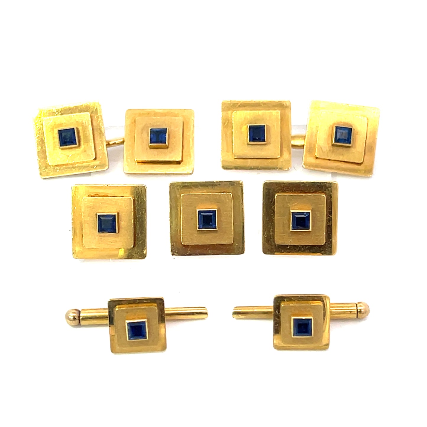 Cartier 1940s 18KT Yellow Gold Sapphire Men's Dress Set front view