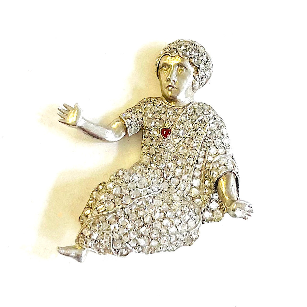1930s Platinum Diamond & Enamel "Baby" Roman Emperor Brooch front view