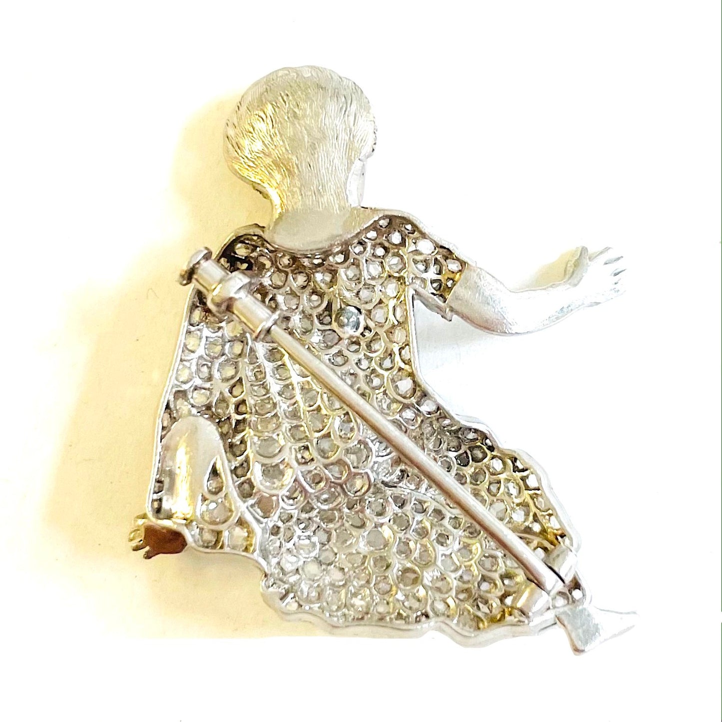 1930s Platinum Diamond & Enamel "Baby" Roman Emperor Brooch back view