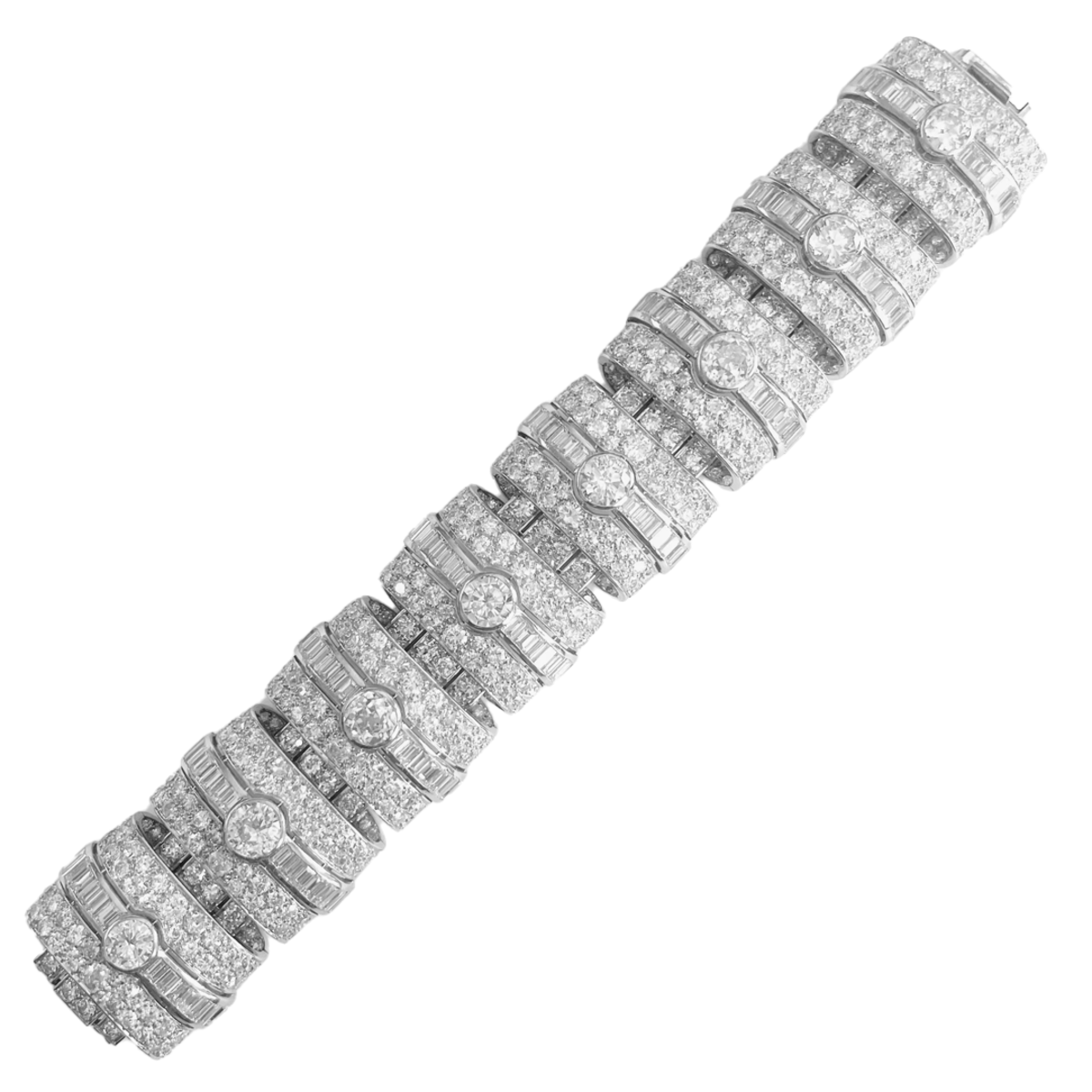 French 1930s Platinum Diamond Bracelet front view