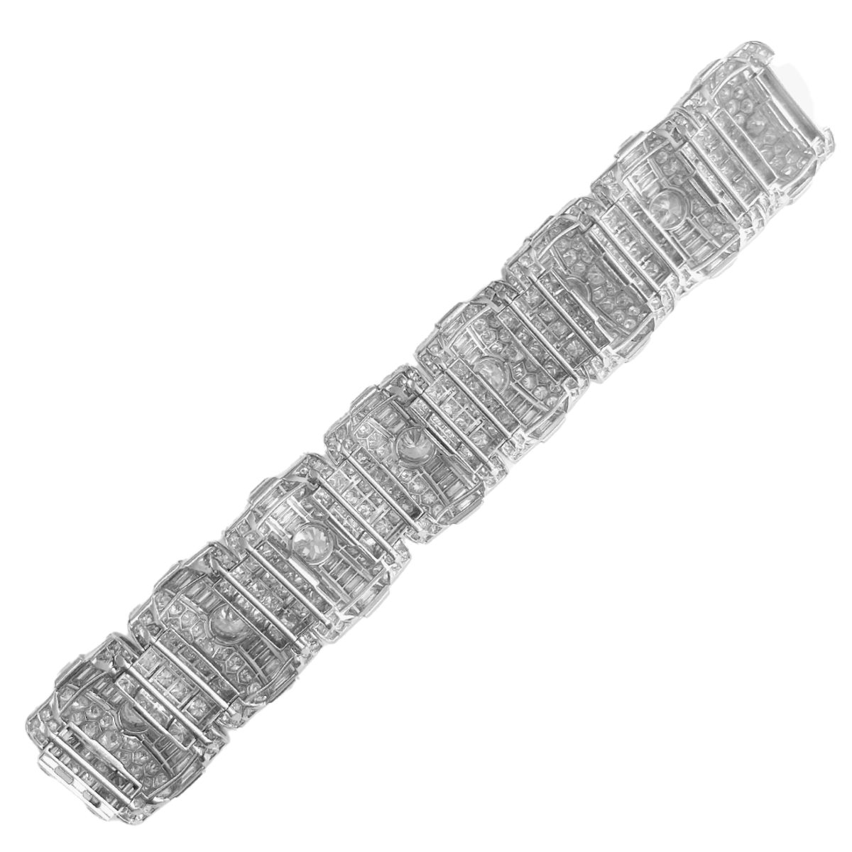 French 1930s Platinum Diamond Bracelet back view