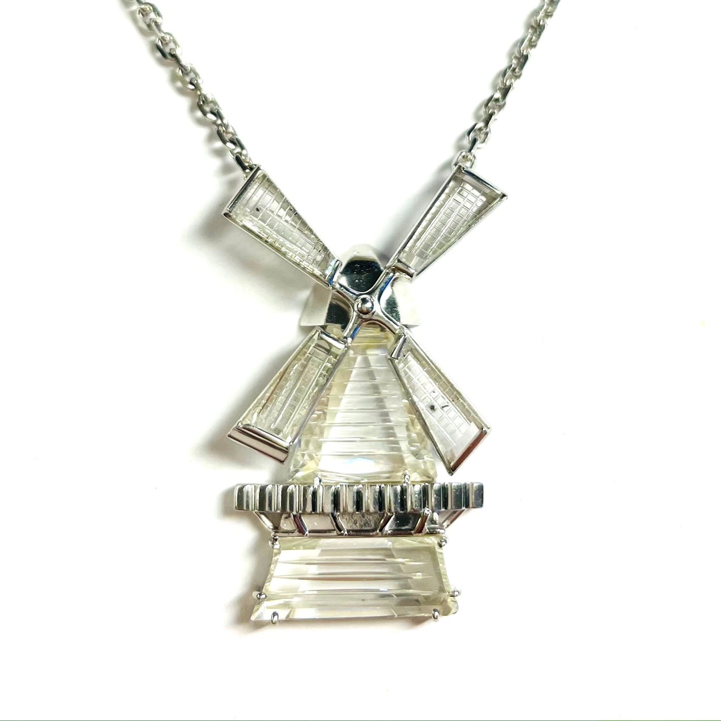 1970s Platinum Diamond Windmill Pendant front