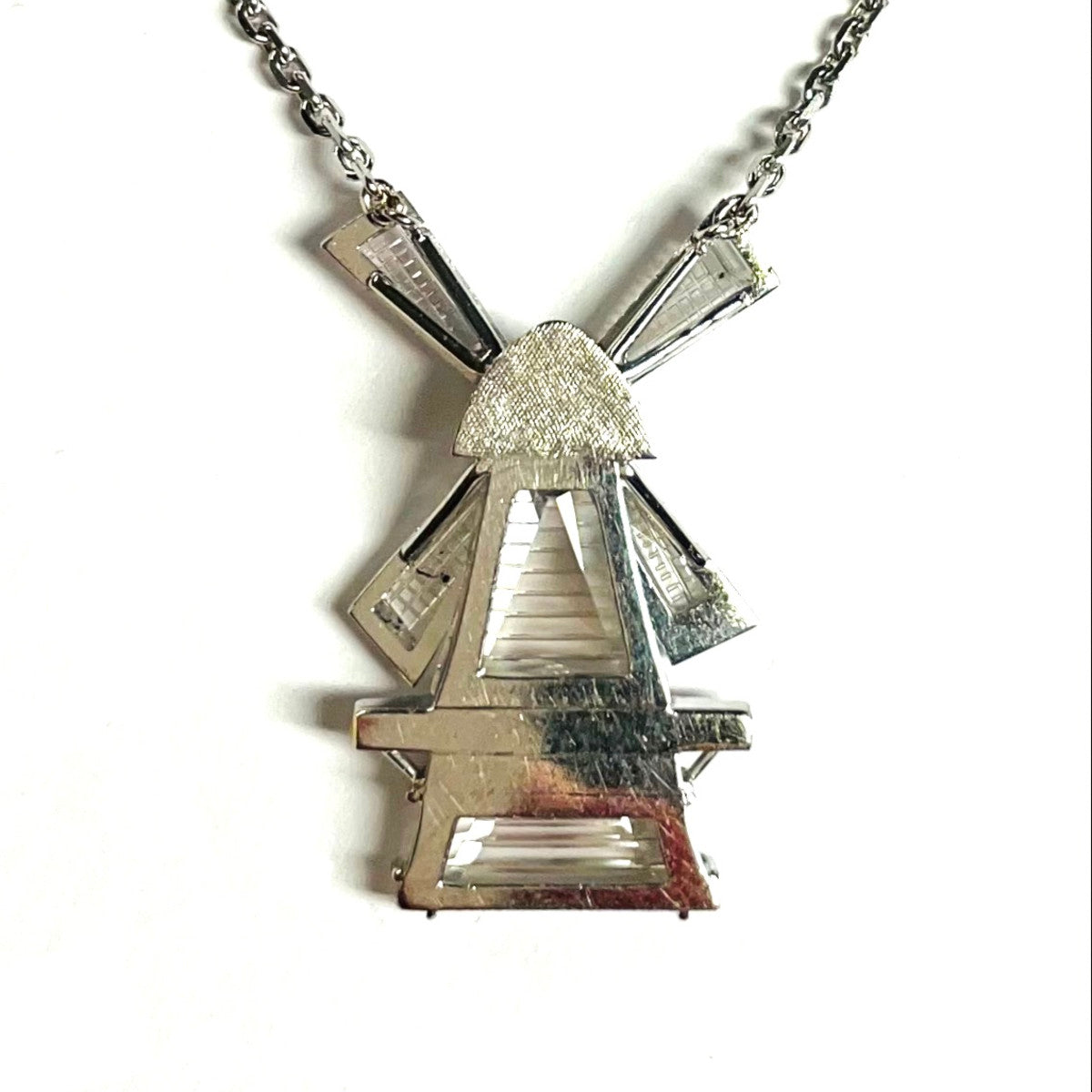 1970s Platinum Diamond Windmill Pendant back