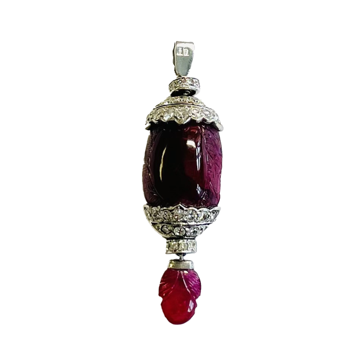 French Art Deco Platinum Unheated Burma Ruby & Diamond Pendant back