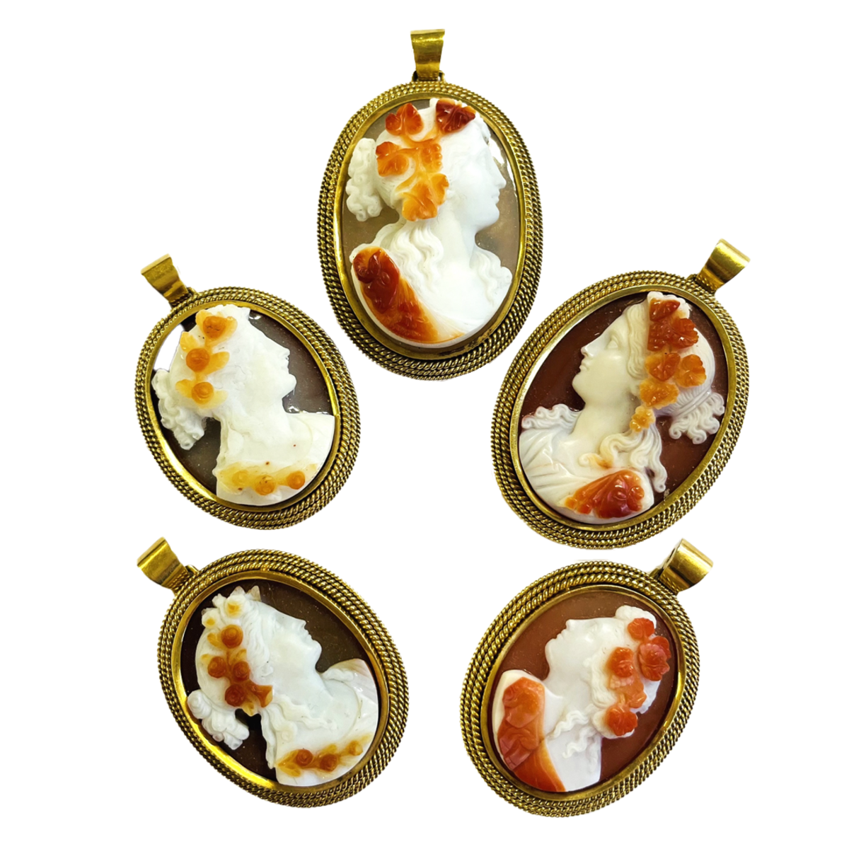 Victorian 18KT Yellow Gold Agate Pendants front