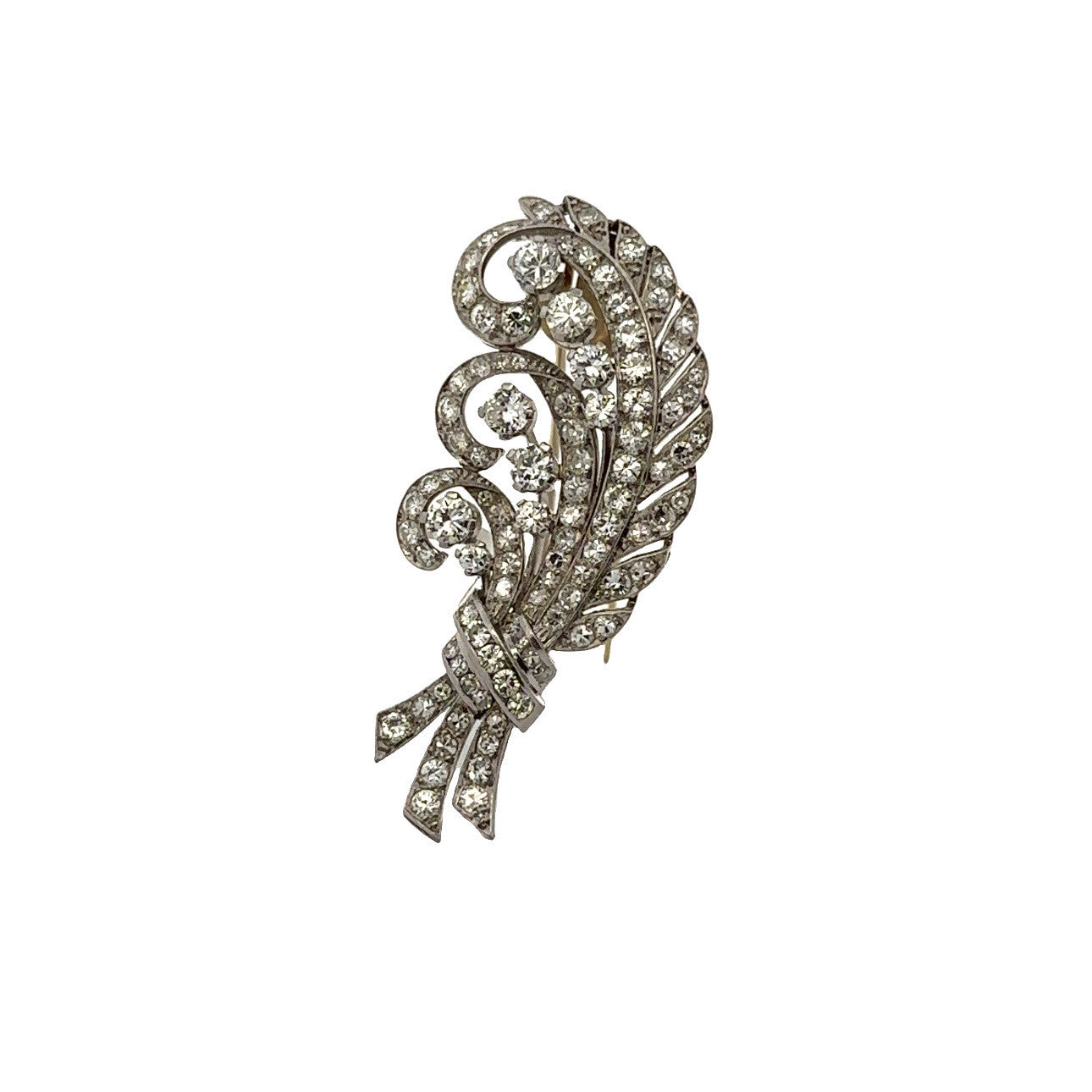1950s Platinum Diamond Leaf Brooch front