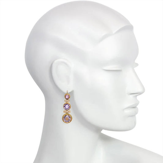 French Victorian 18KT Yellow Gold Amethyst & Natural Pearl Earrings on ear