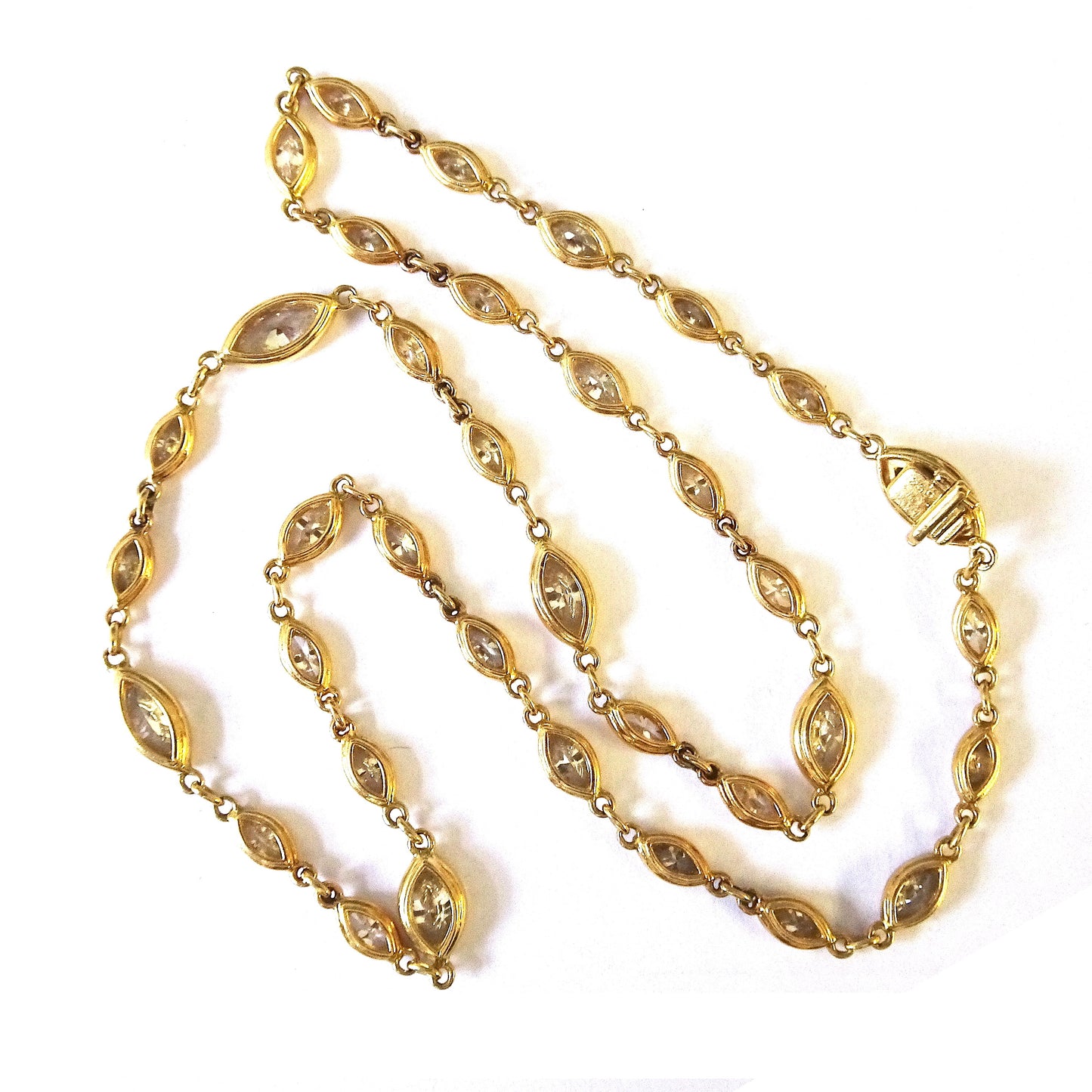 Post-1980s 18KT Yellow Gold Marquise Diamond Necklace front