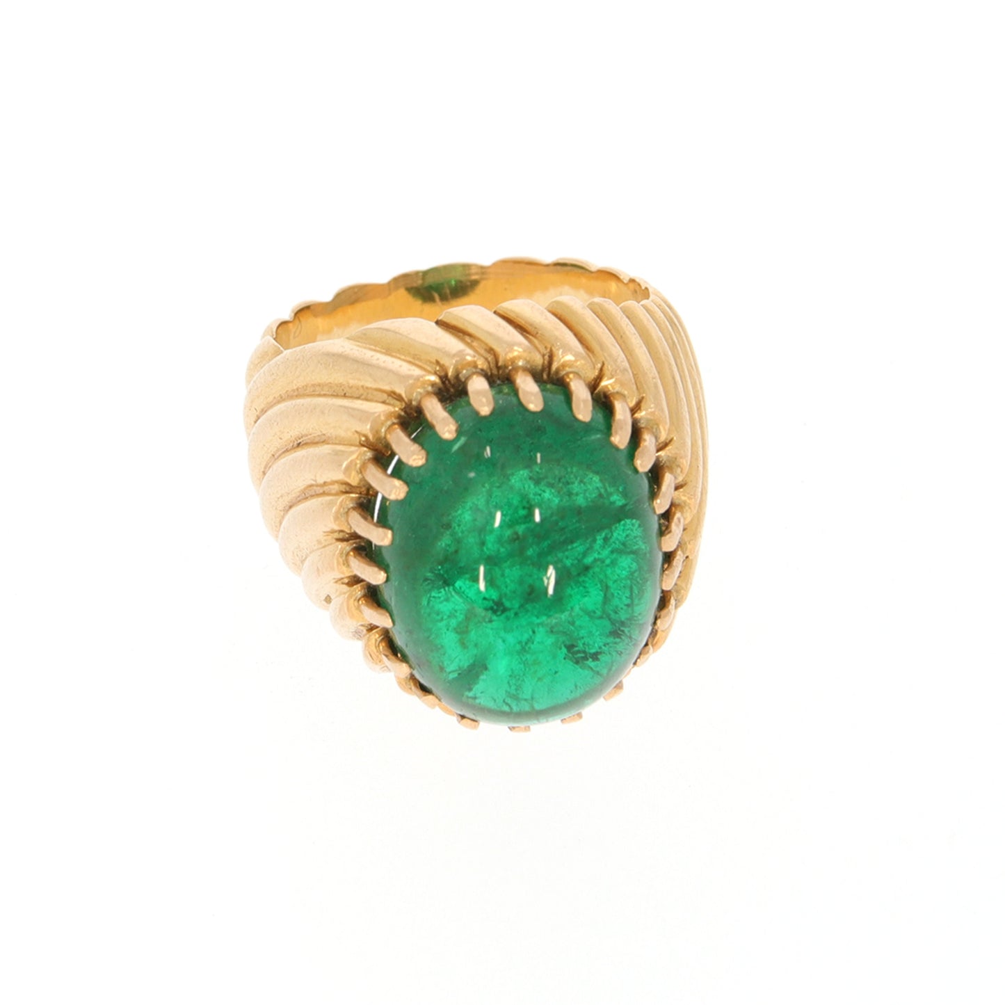 French 1950s 18KT Yellow Gold Emerald Ring front