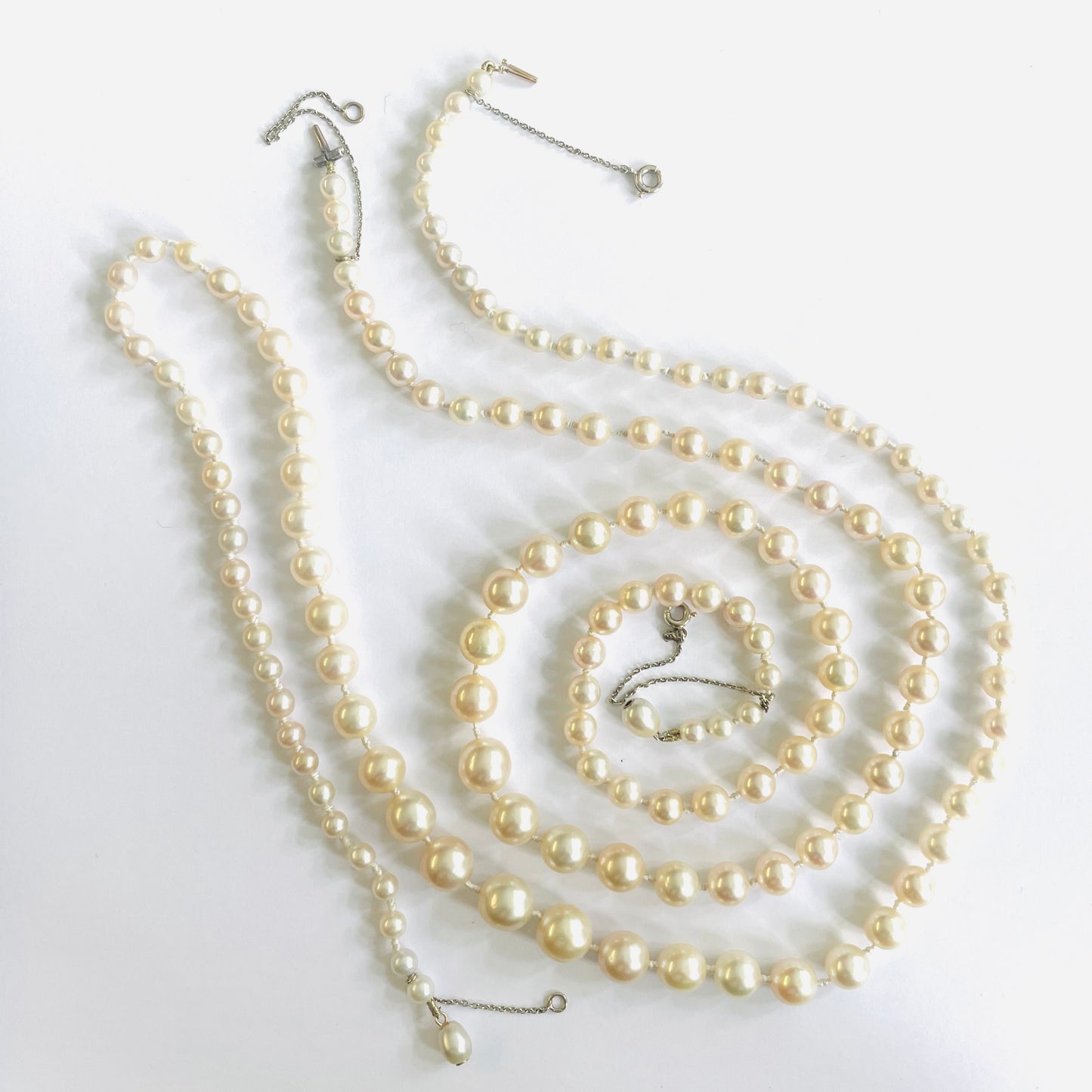 1930s Platinum Natural Pearl Necklace Set front